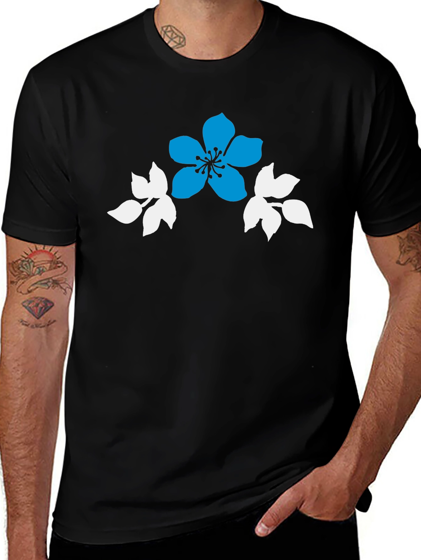 Floral Graphic Print Black Casual T-Shirt