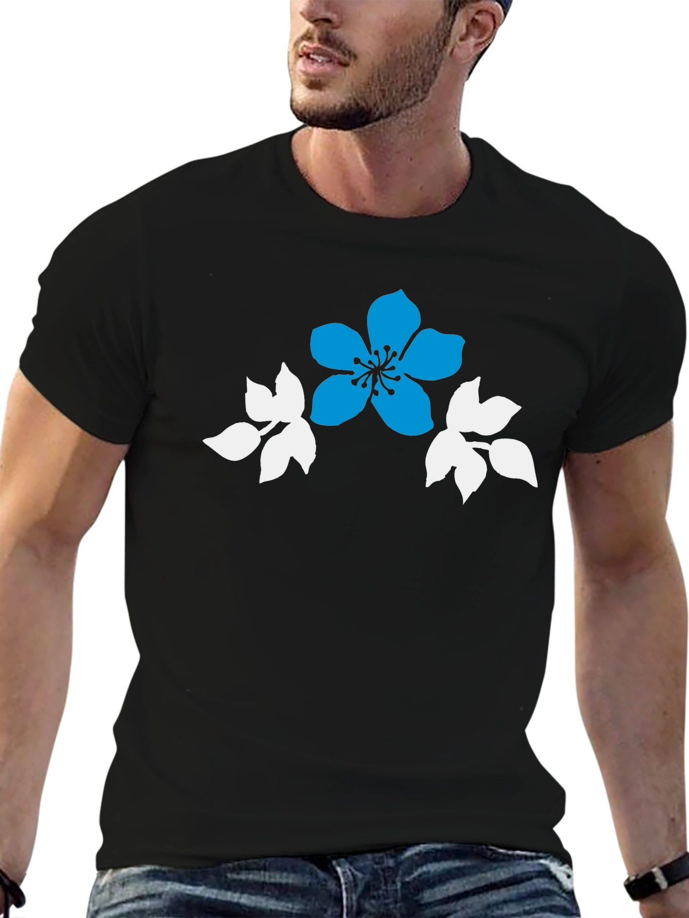 Floral Graphic Print Black Casual T-Shirt