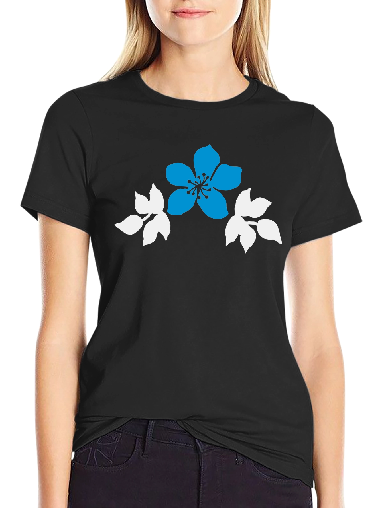 Floral Graphic Print Black Casual T-Shirt