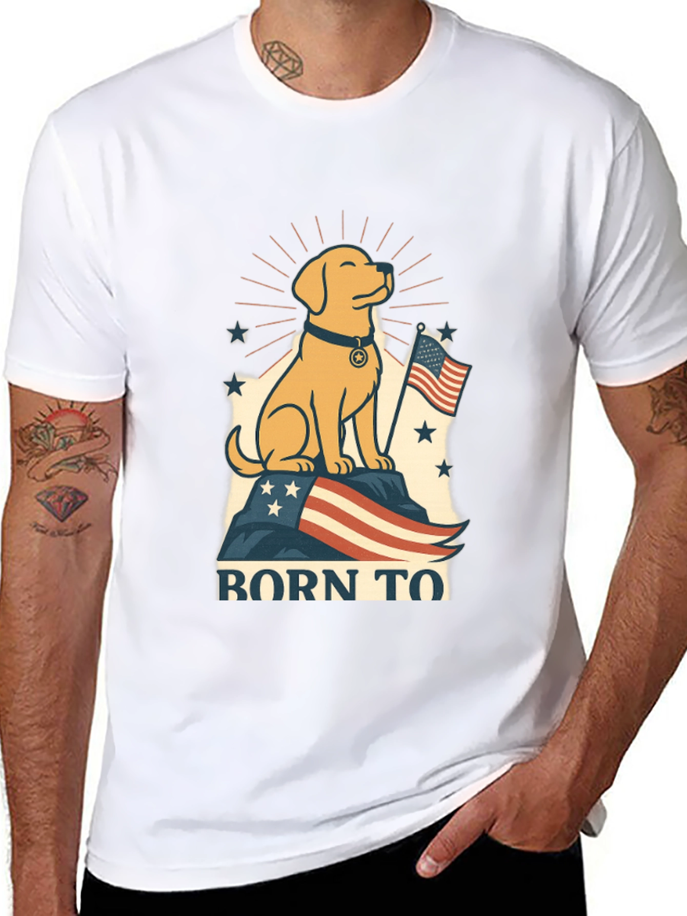Patriotic Dog T-Shirt - Born To Be Free
