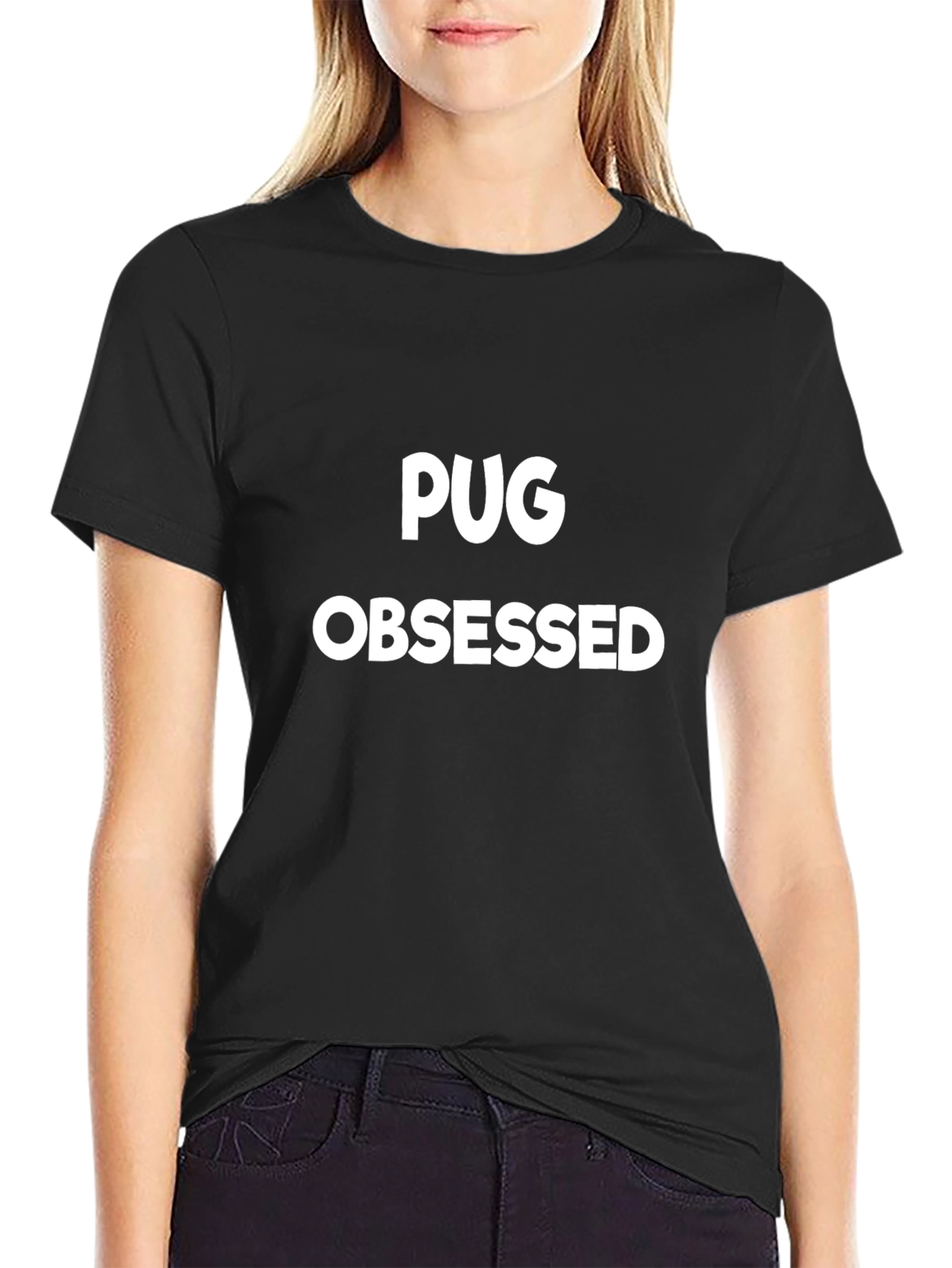 Pug Obsessed Graphic Tee - Black Cotton T-Shirt