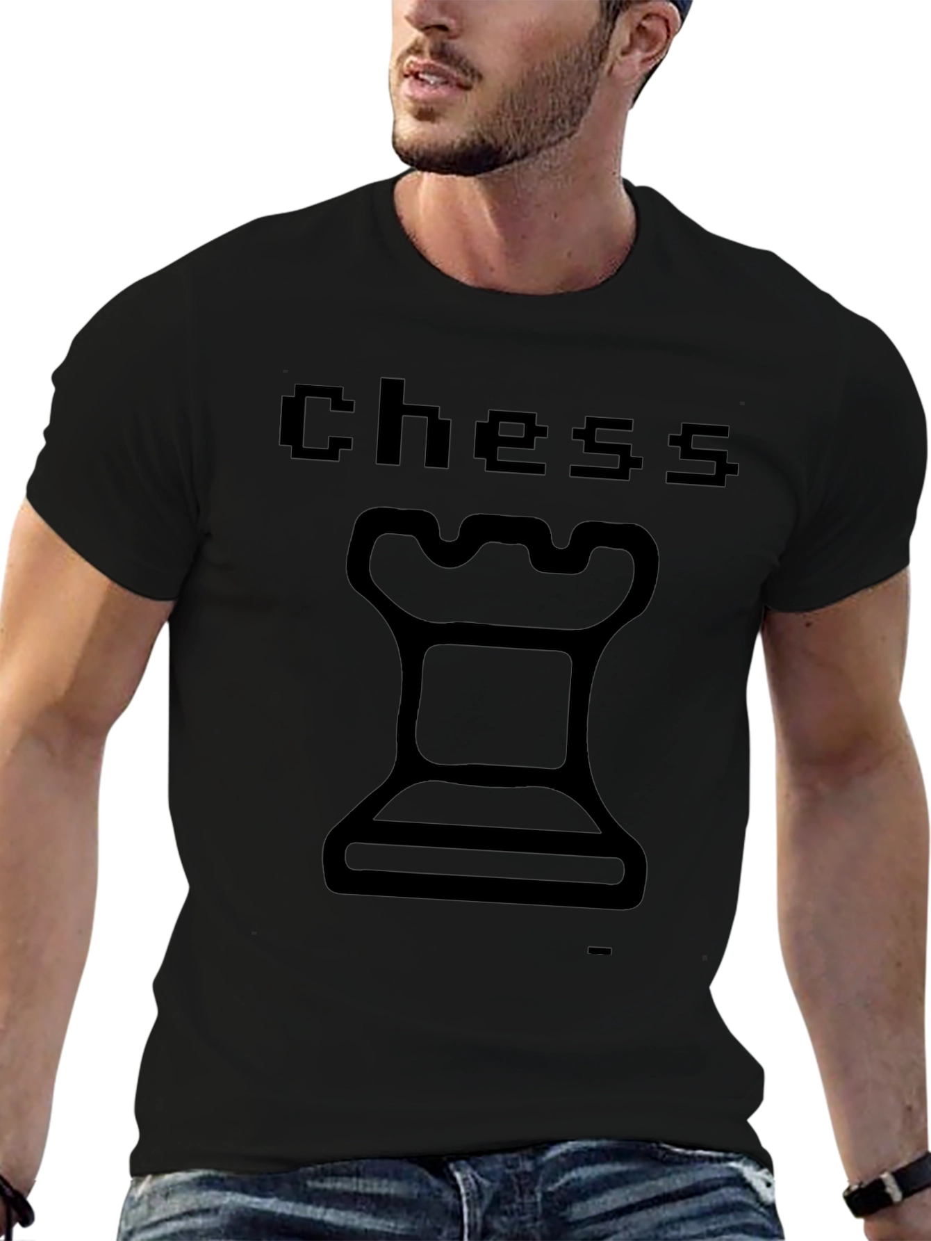 Chess Rook Graphic T-Shirt - Pixelated Text Design