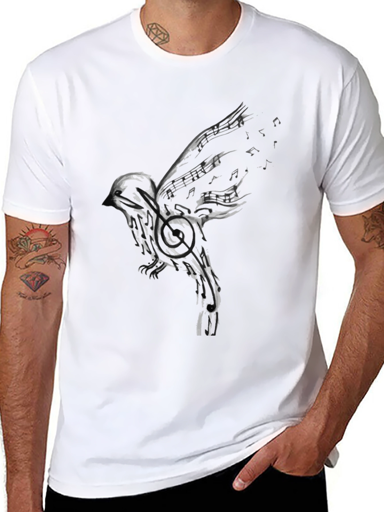 Musical Bird Graphic Tee - Black