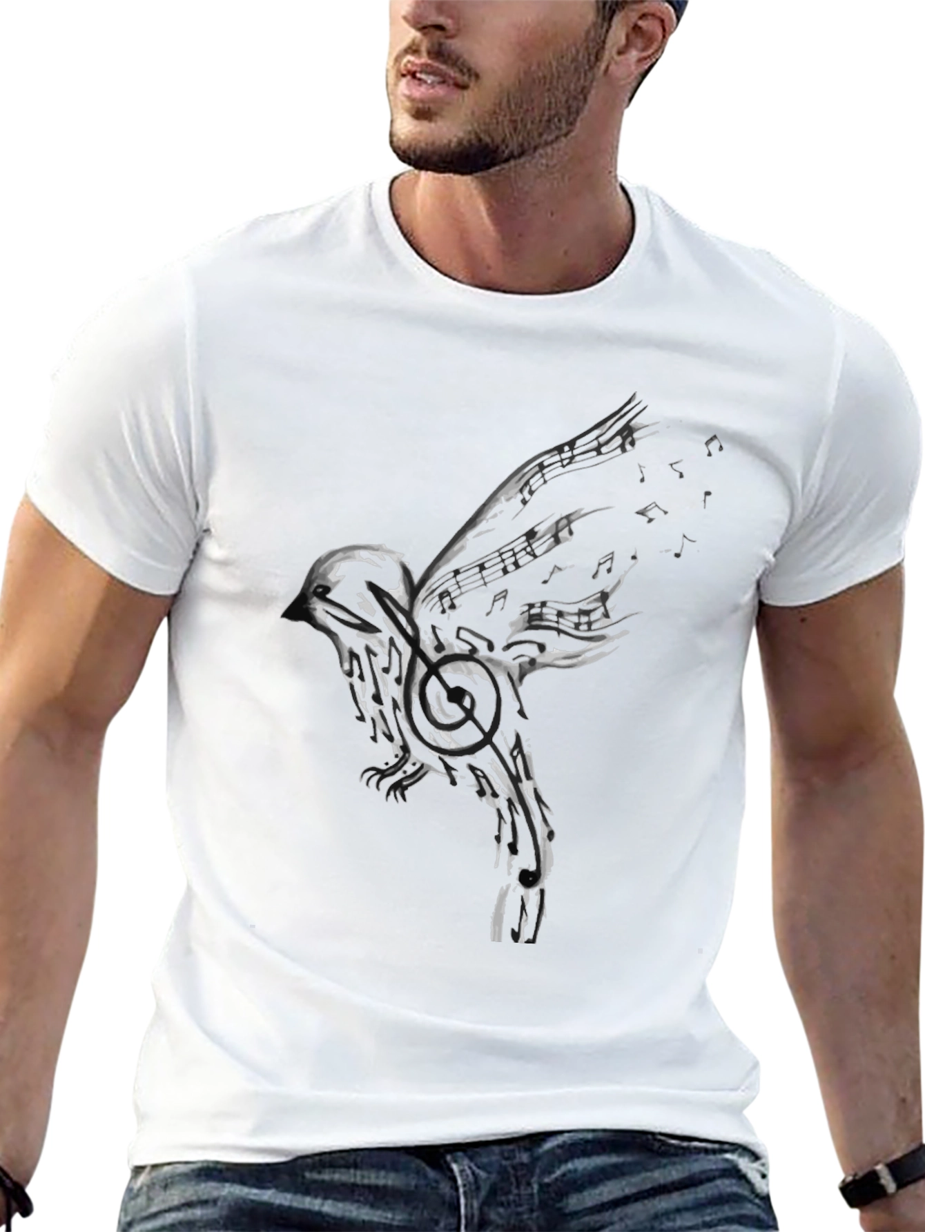 Musical Bird Graphic Tee - Black