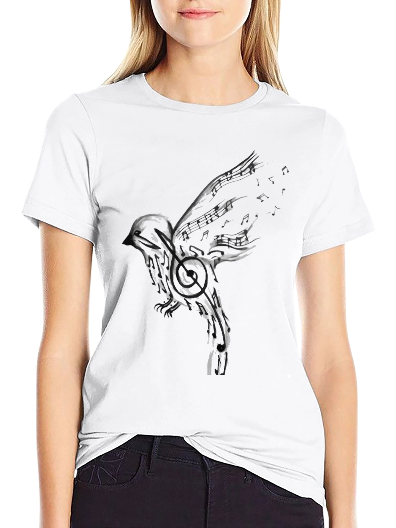 Musical Bird Graphic Tee - Black