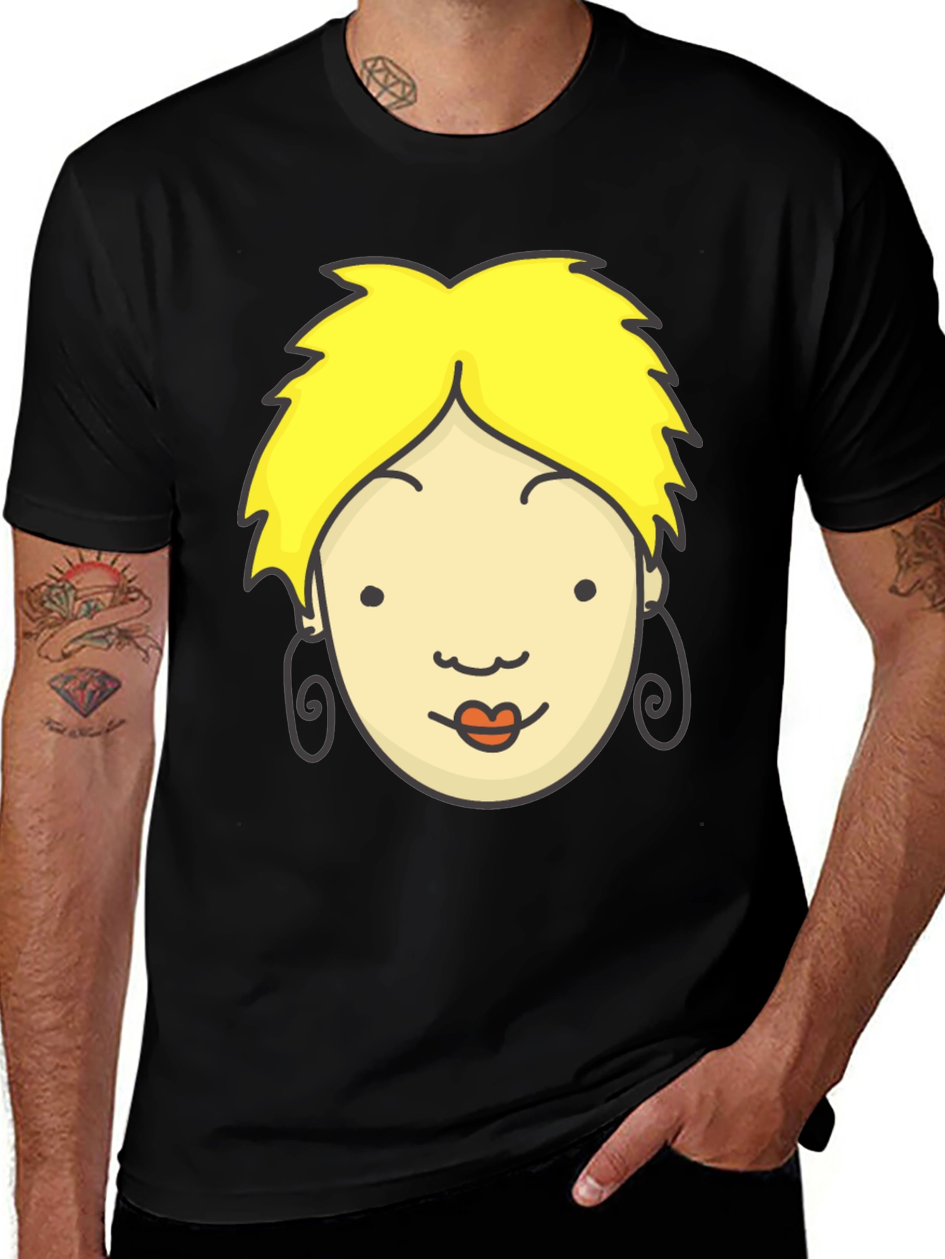 Cartoon Face Graphic Black T-Shirt