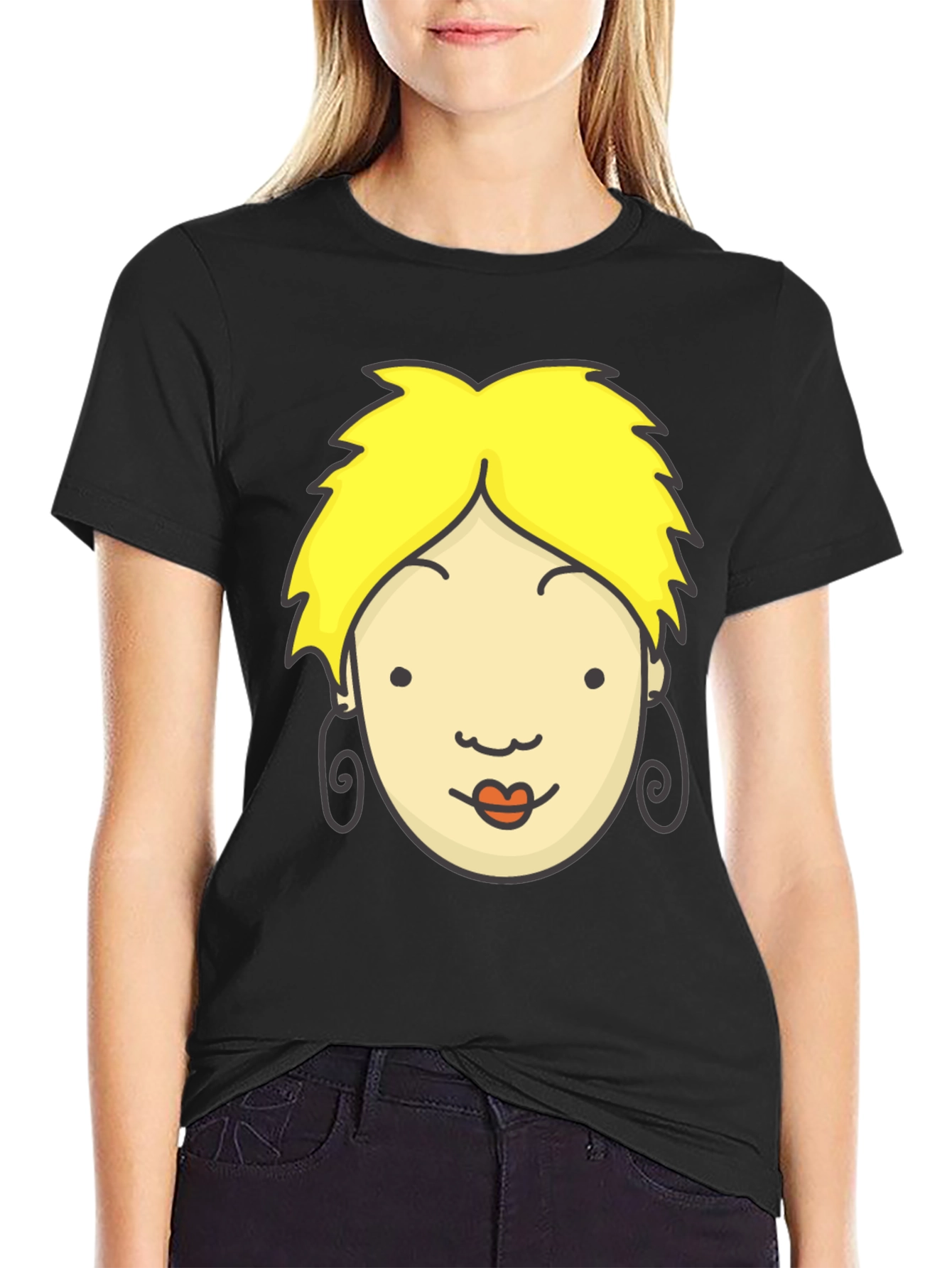Cartoon Face Graphic Black T-Shirt