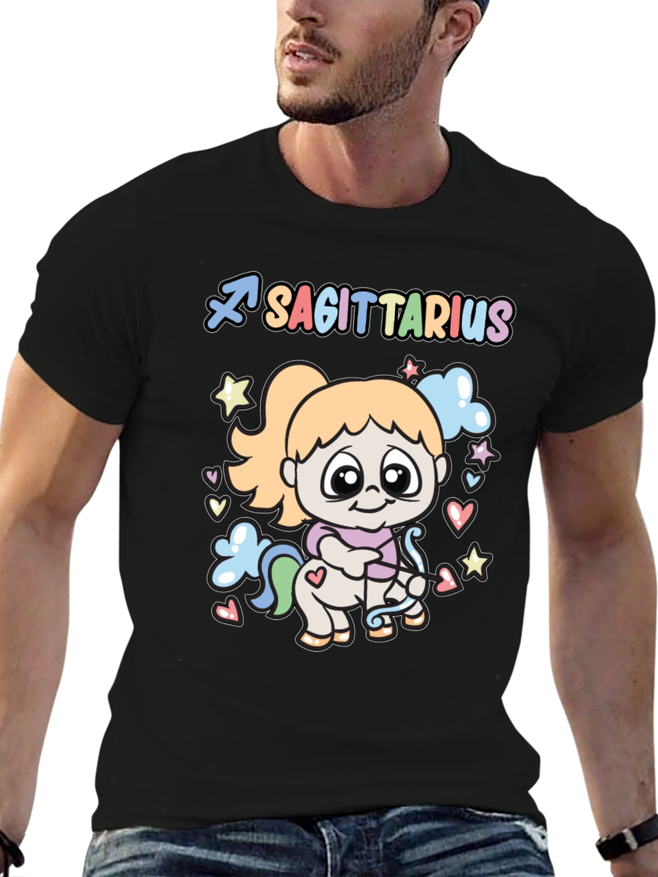 Sagittarius Zodiac Cute T-Shirt - Black