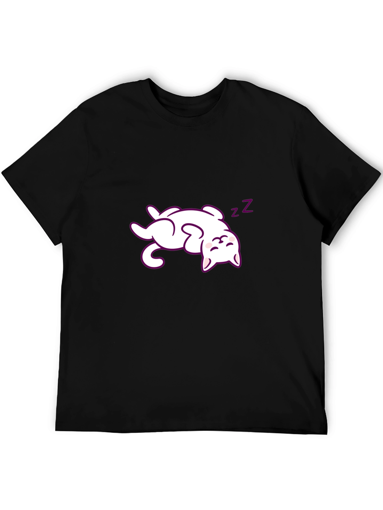 Cute Sleeping Cat Graphic Tee - Black