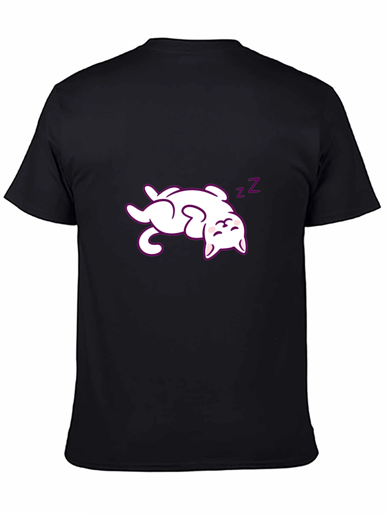 Cute Sleeping Cat Graphic Tee - Black