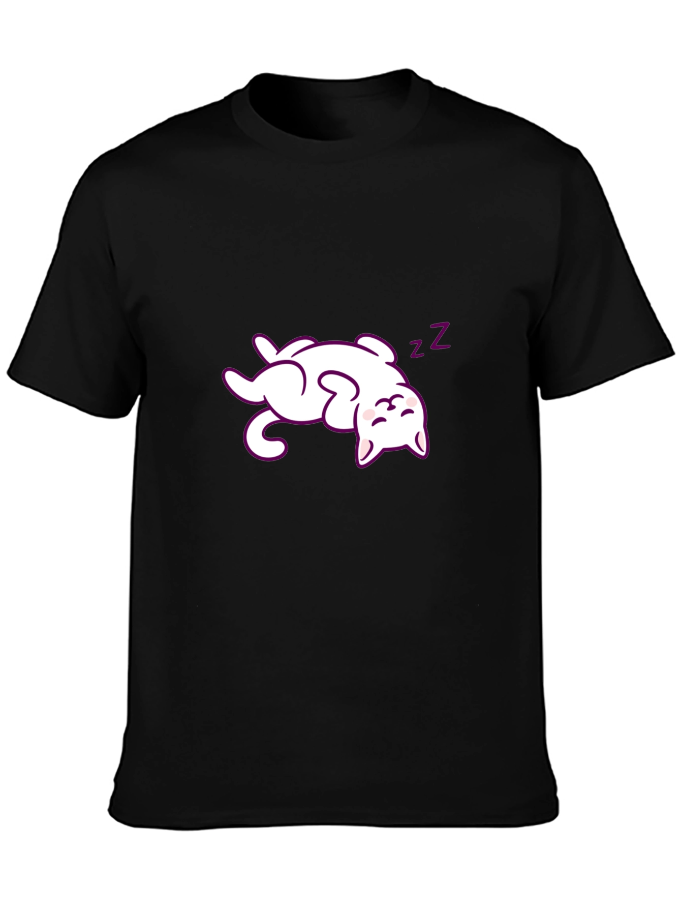 Cute Sleeping Cat Graphic Tee - Black