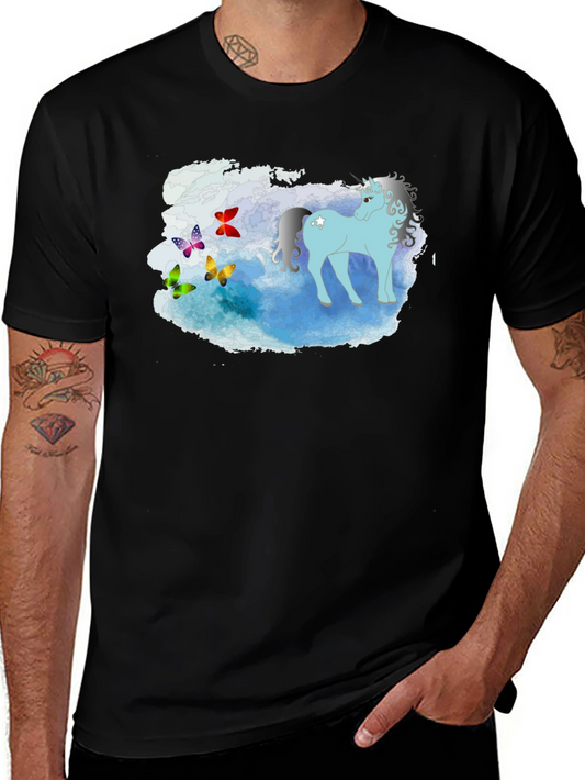 Unicorn & Butterflies Graphic Tee - Black Cotton