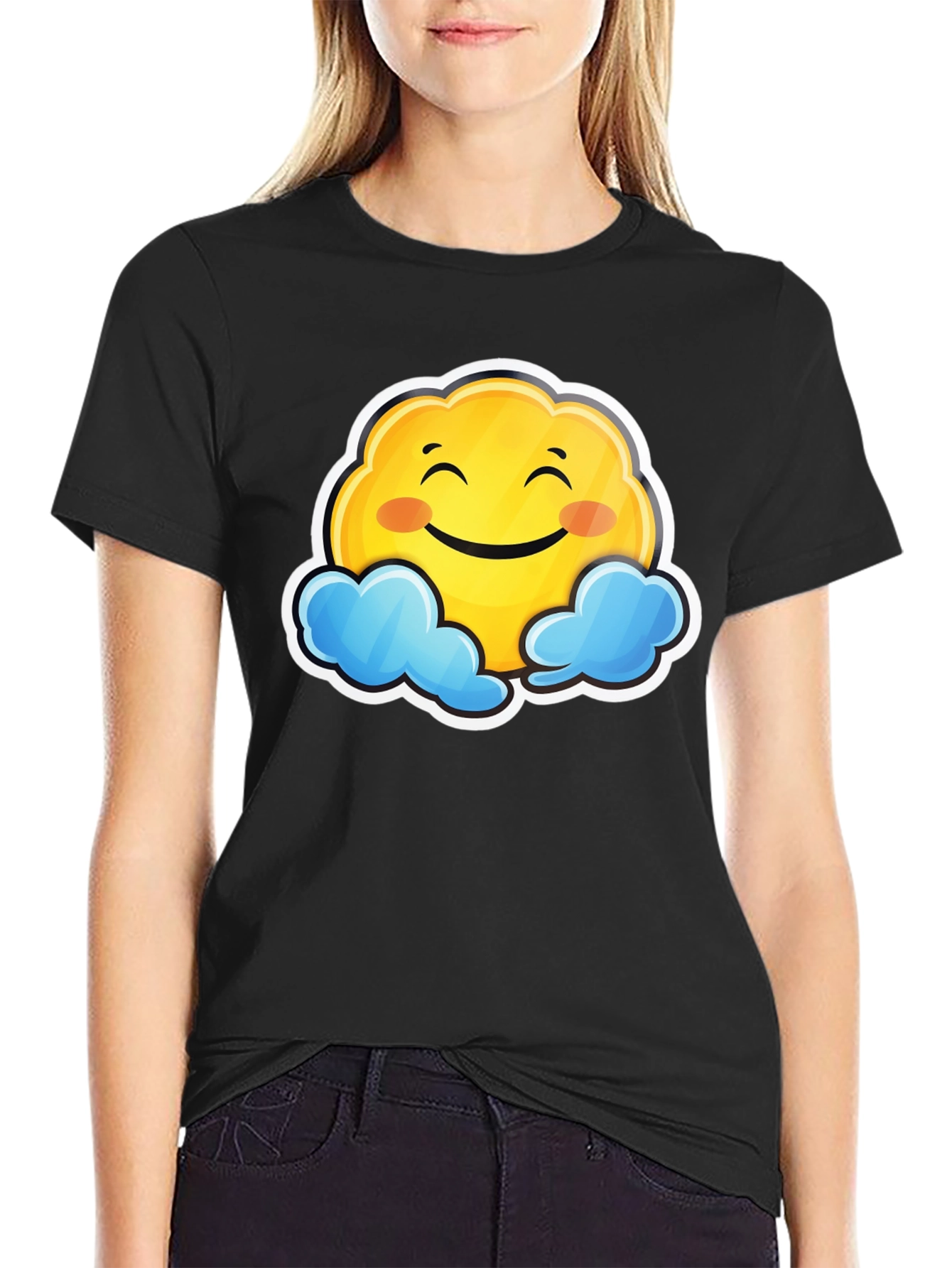 Happy Cloud Graphic Black T-Shirt