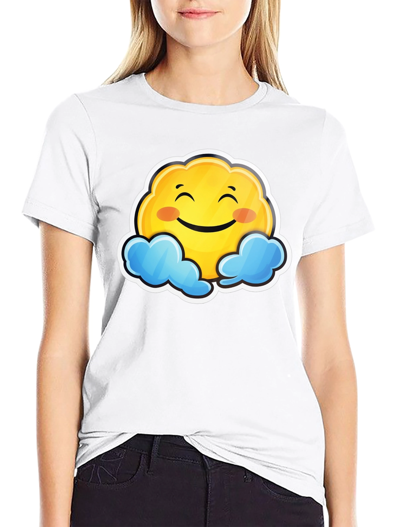 Happy Cloud Graphic Black T-Shirt