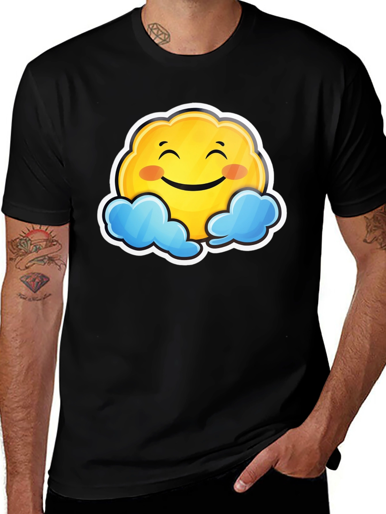 Happy Cloud Graphic Black T-Shirt