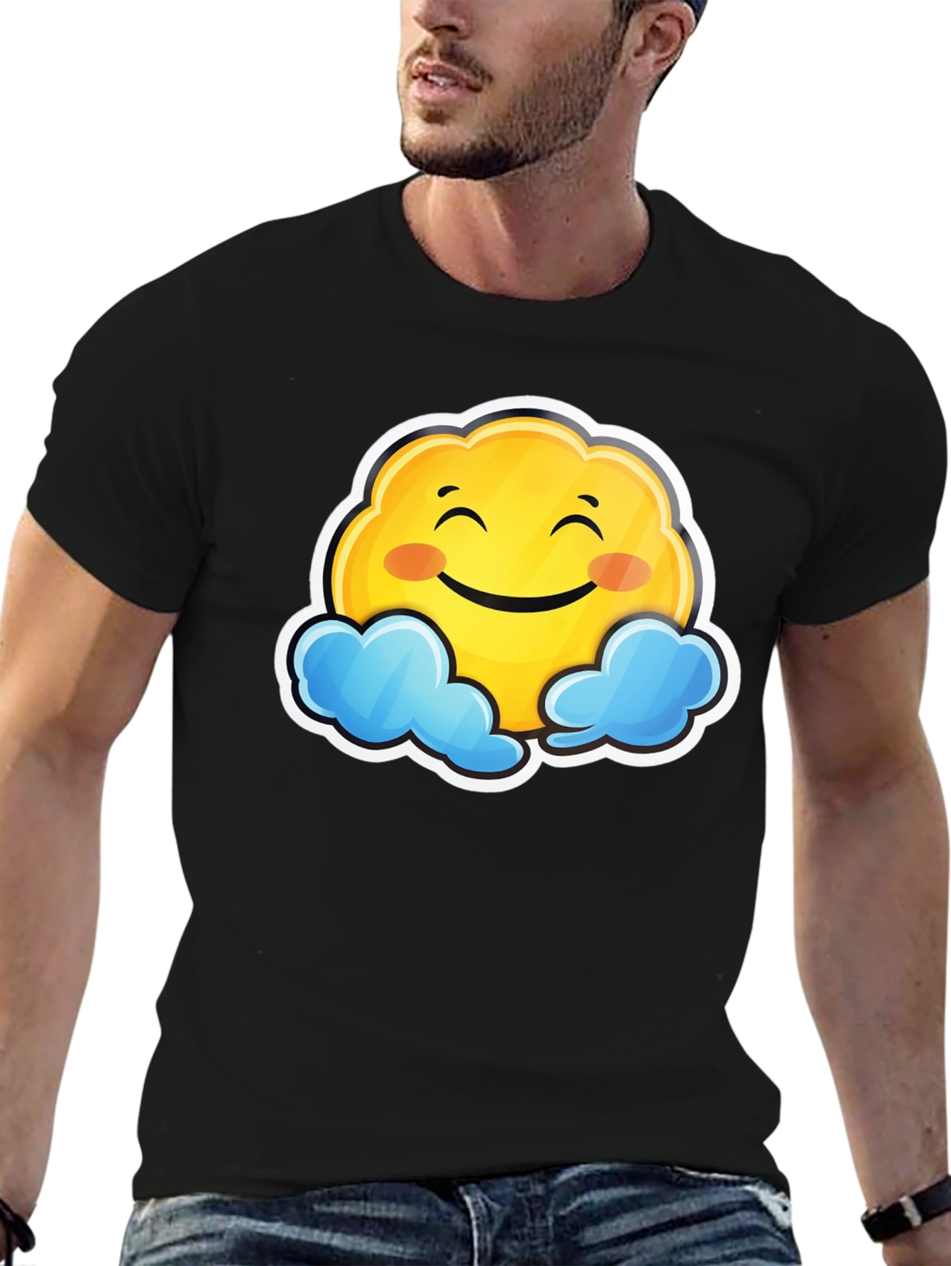 Happy Cloud Graphic Black T-Shirt