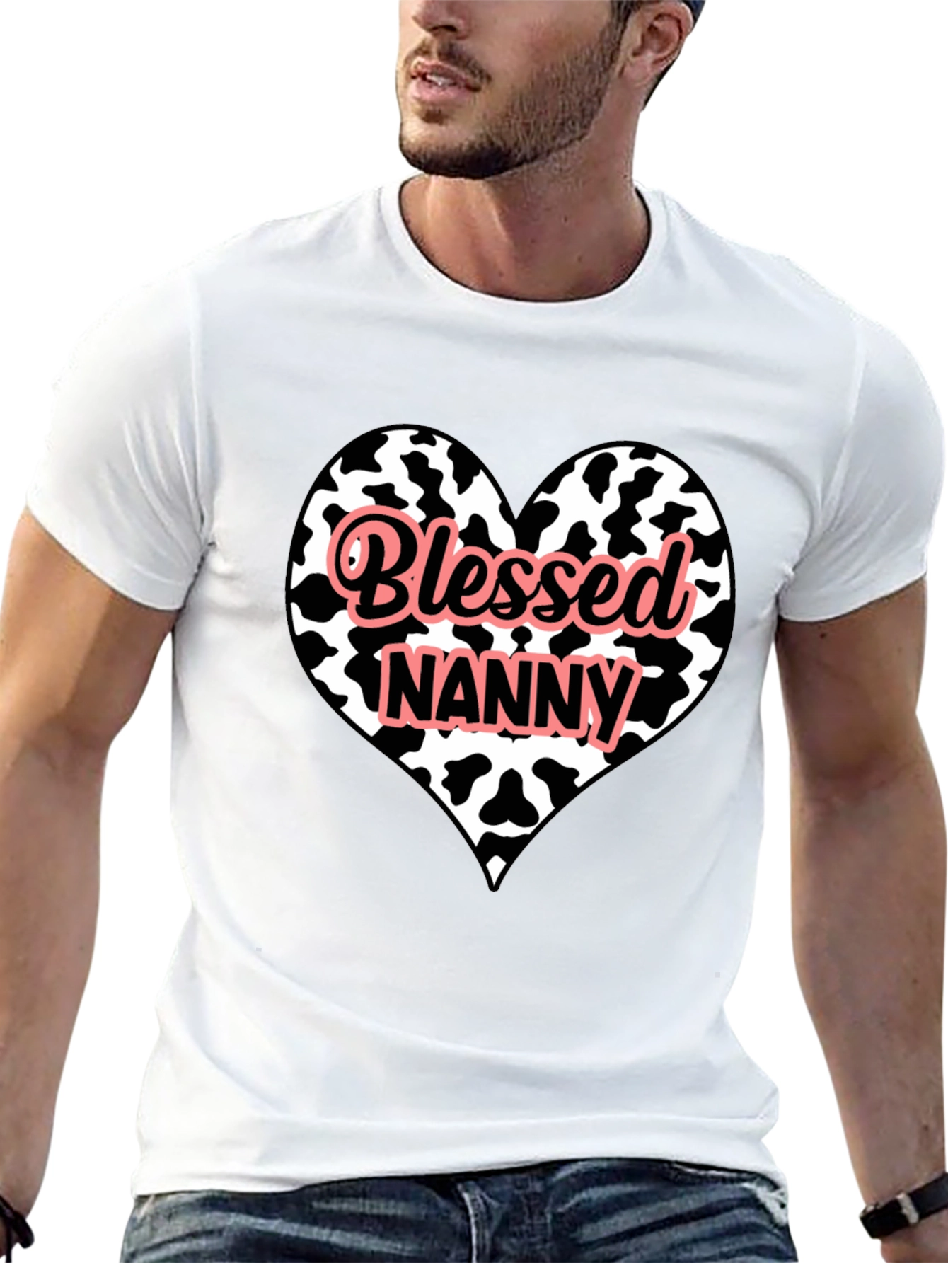 Blessed Nanny Heart Cow Print T-Shirt