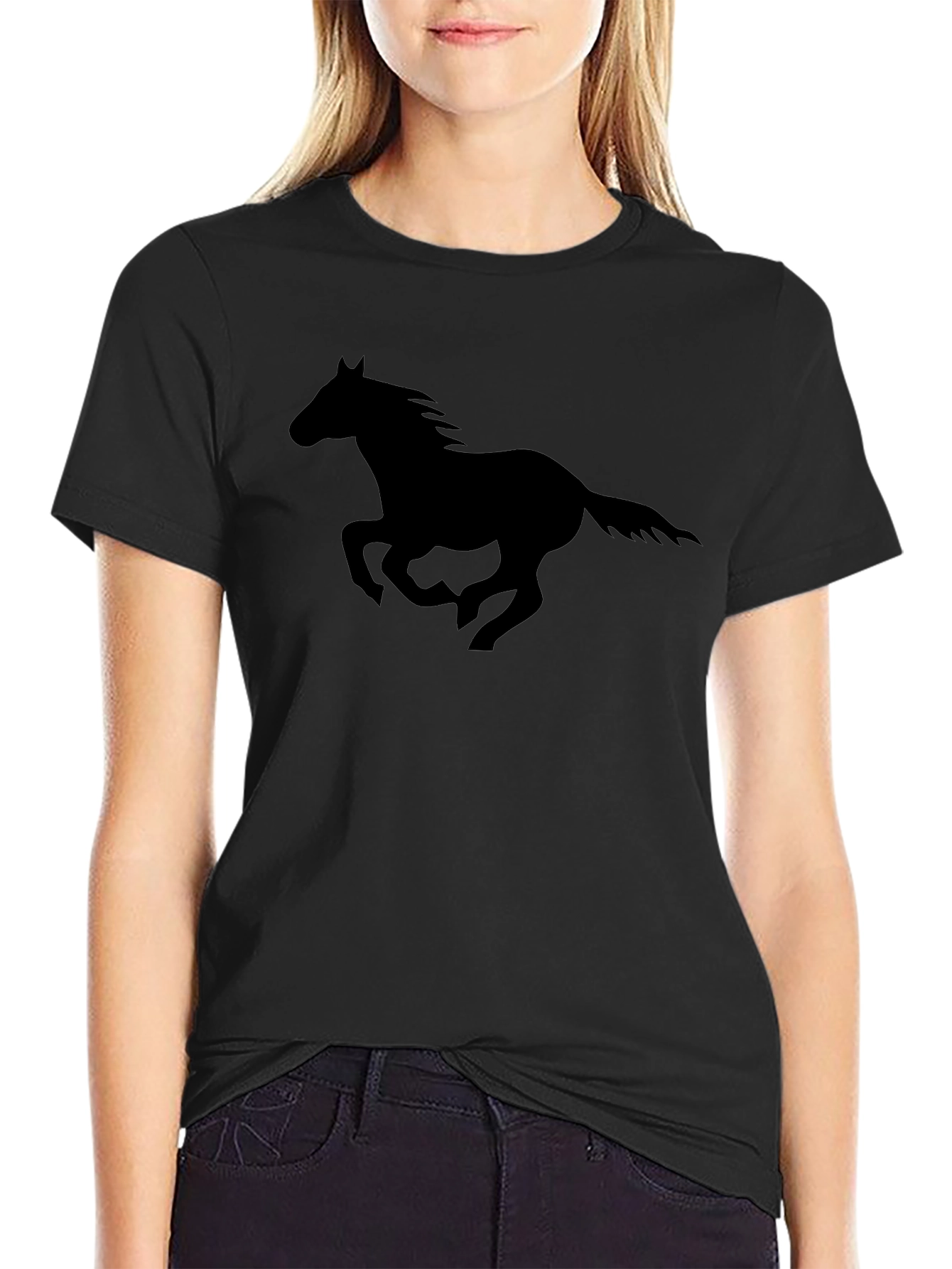 Horse Silhouette Graphic Tee - Black Cotton T-Shirt