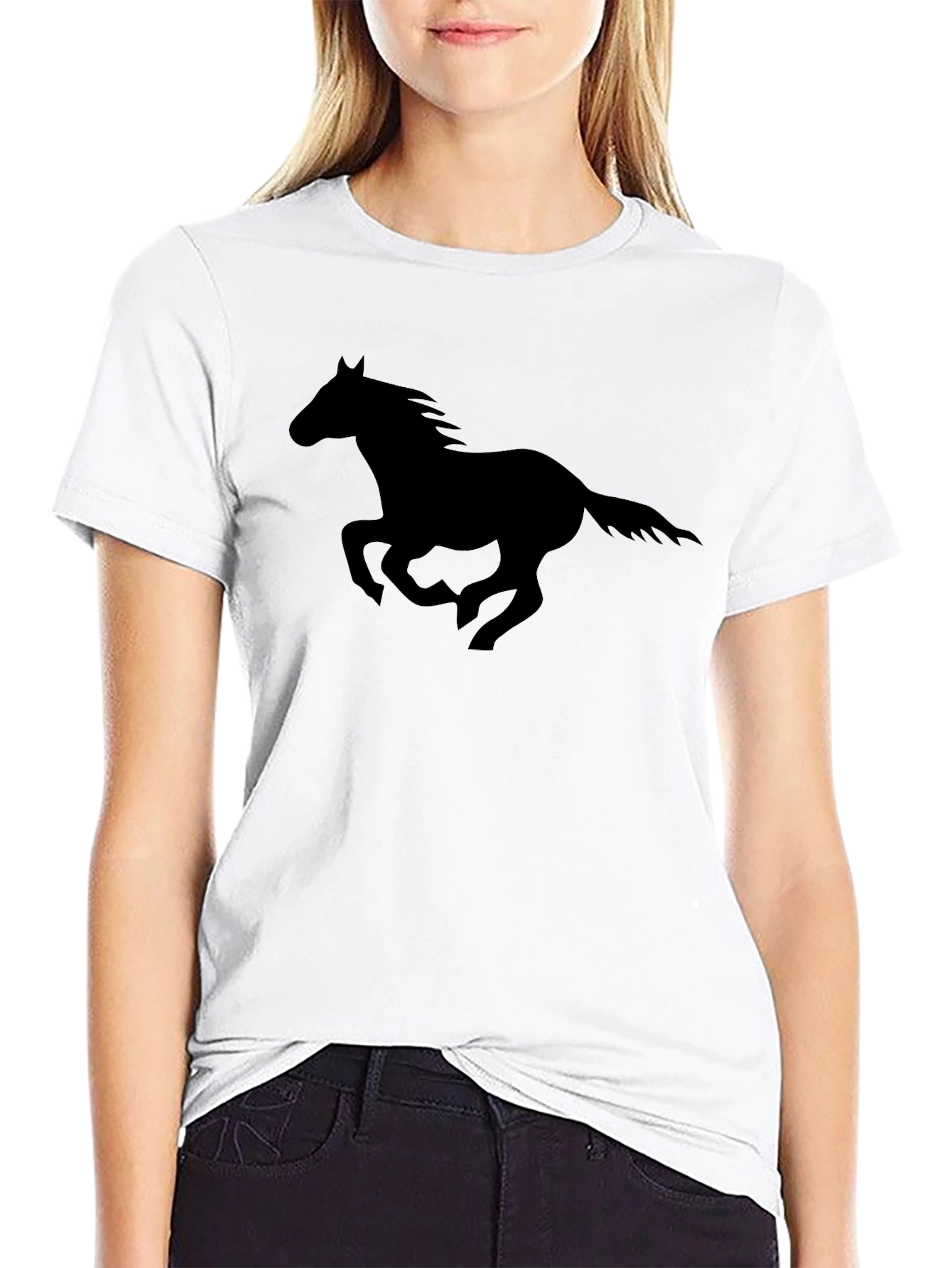 Horse Silhouette Graphic Tee - Black Cotton T-Shirt