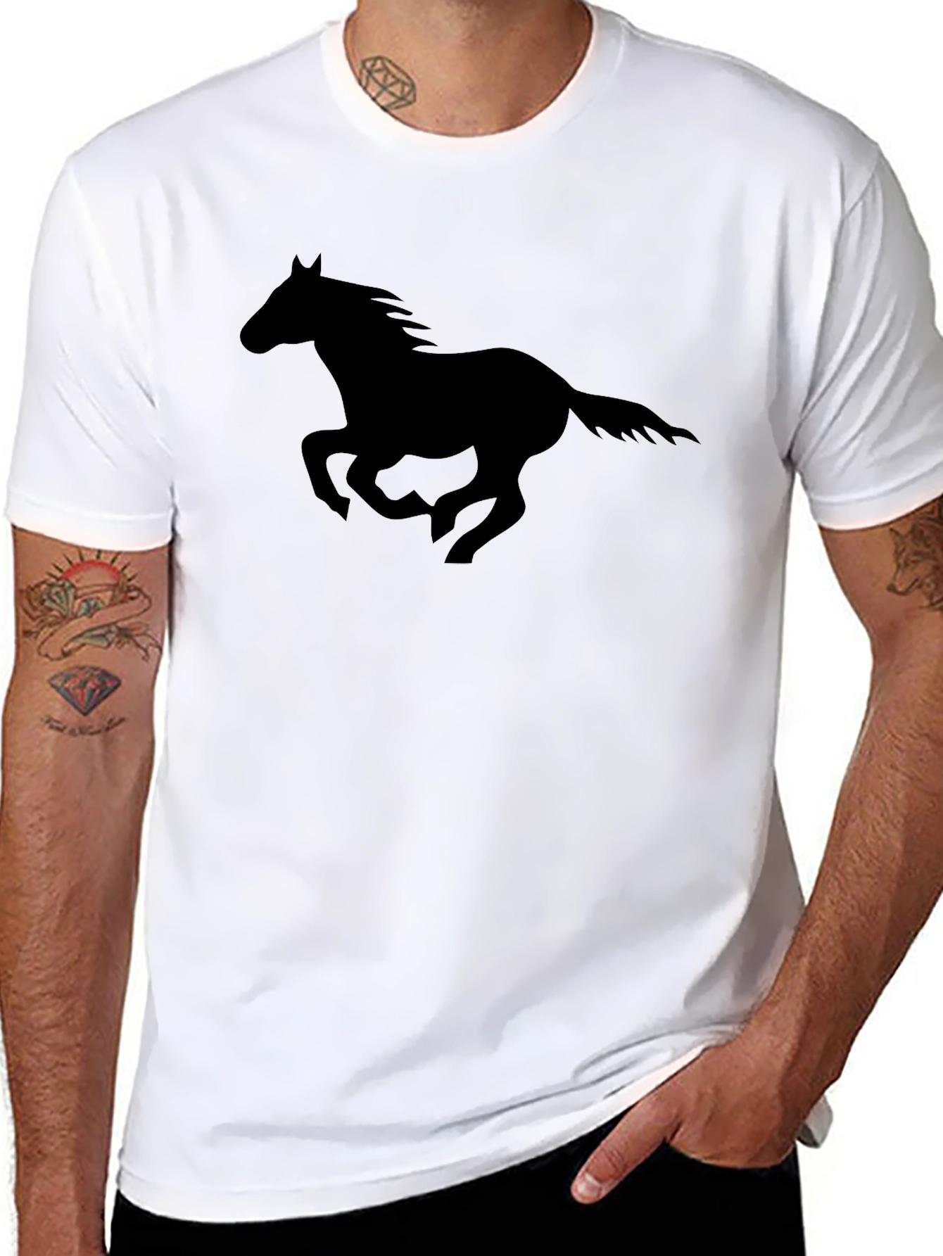 Horse Silhouette Graphic Tee - Black Cotton T-Shirt
