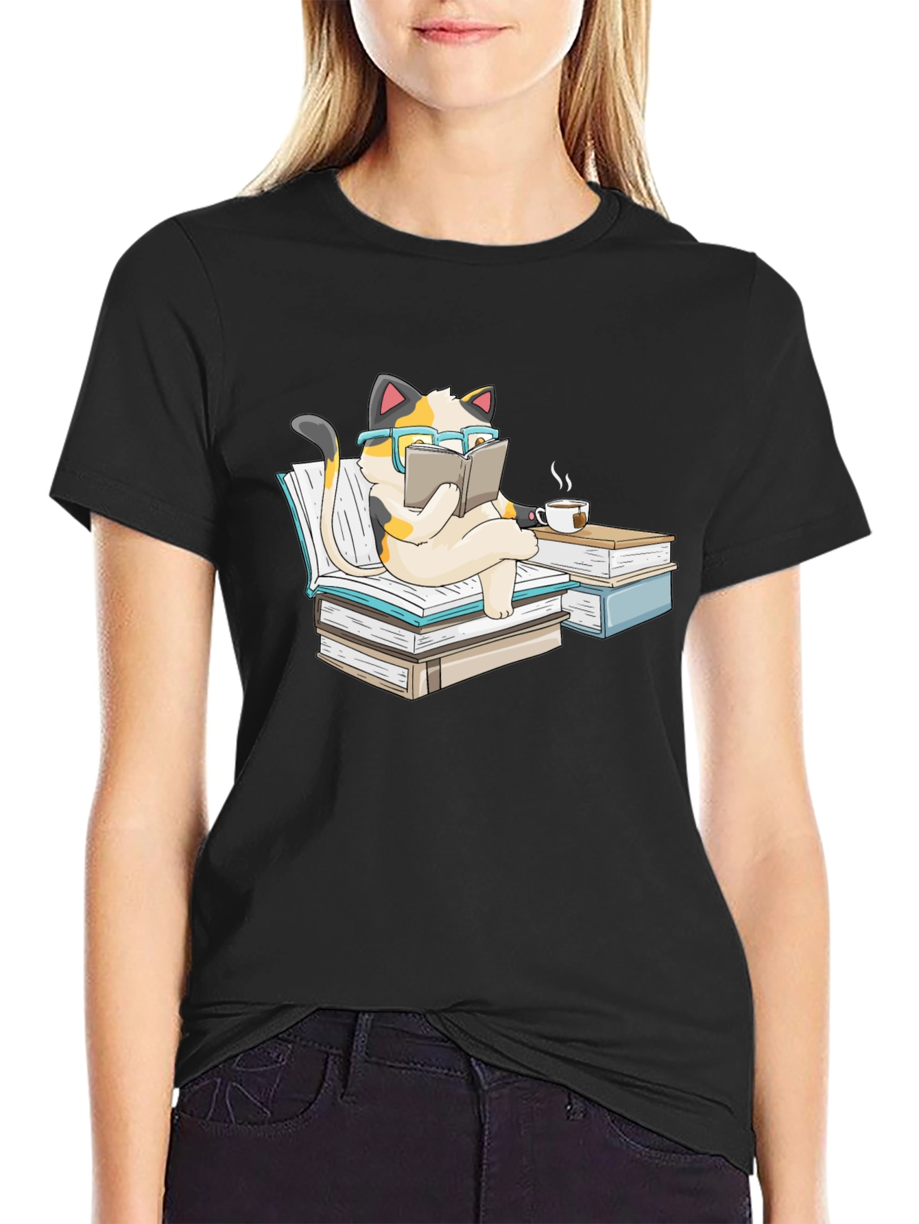 Bookish Cat T-Shirt: Reading Cat with Glasses Tee