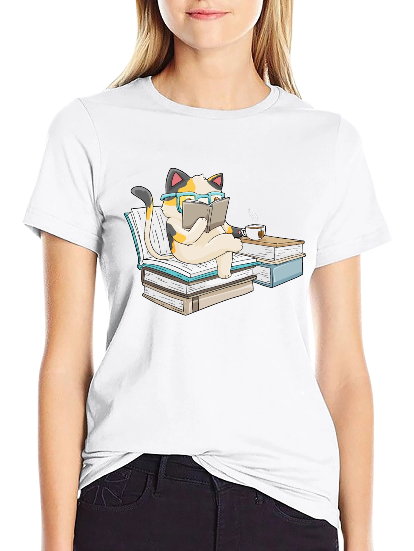 Bookish Cat T-Shirt: Reading Cat with Glasses Tee