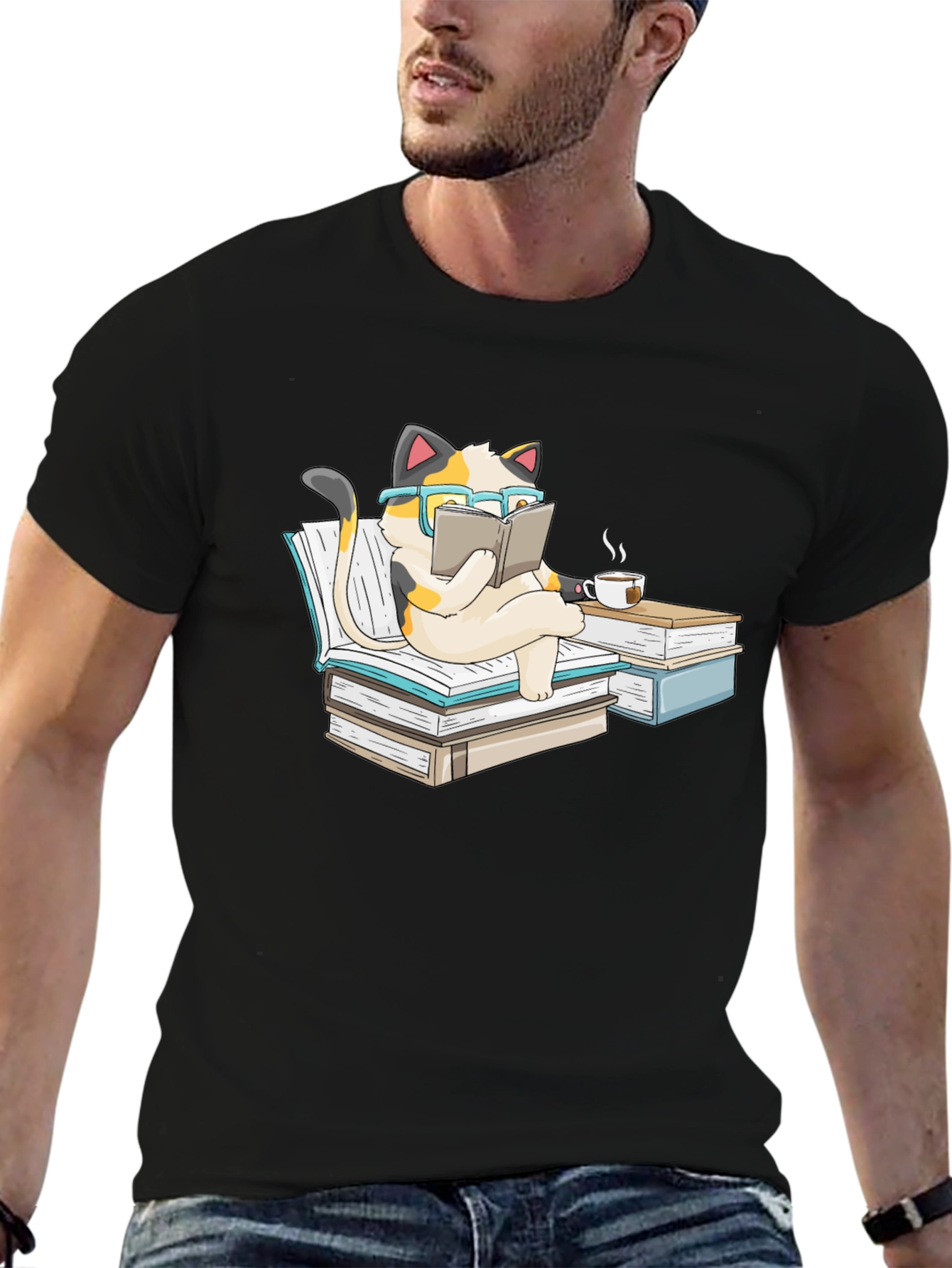 Bookish Cat T-Shirt: Reading Cat with Glasses Tee