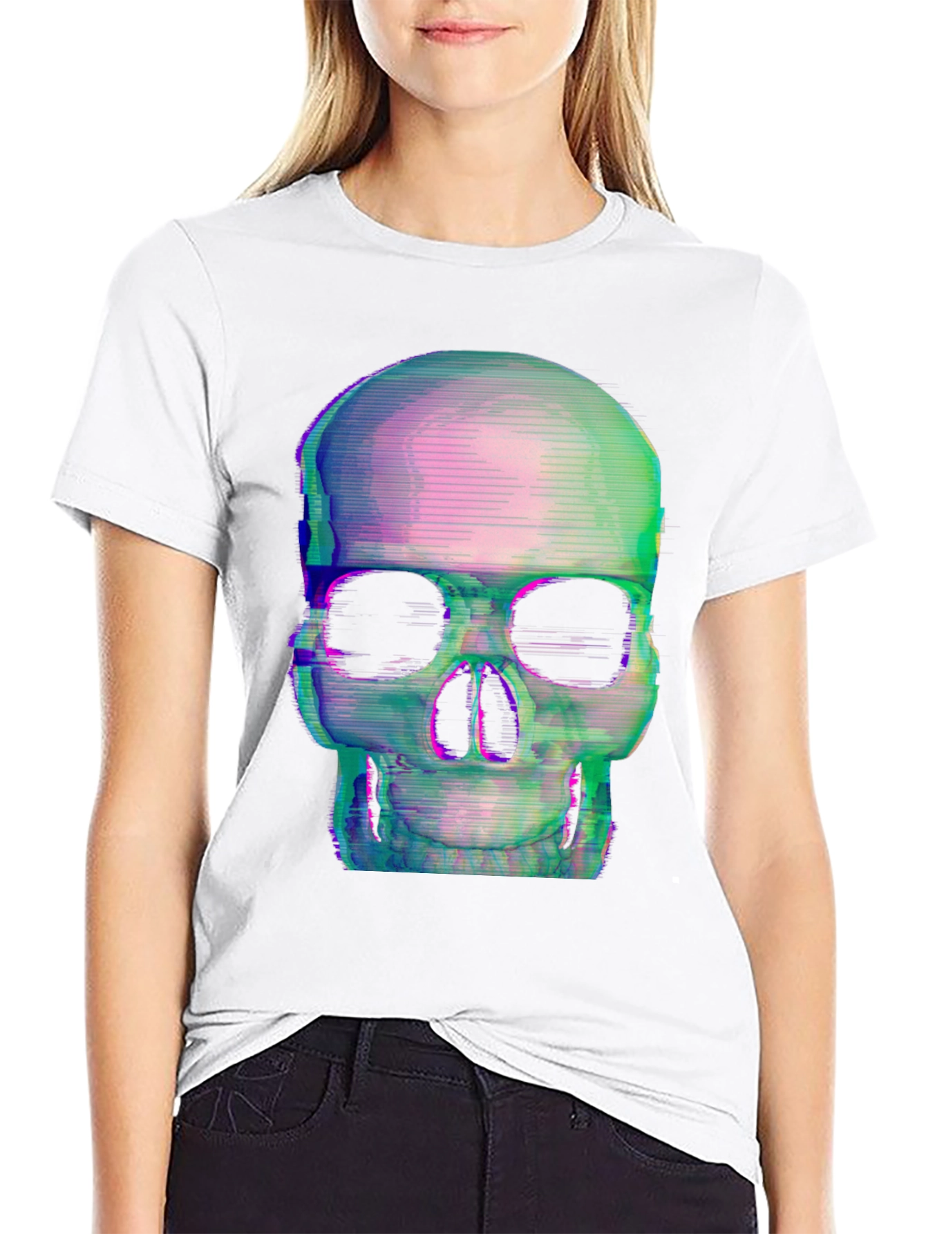 Glitch Skull Black T-Shirt - Edgy Graphic Tee