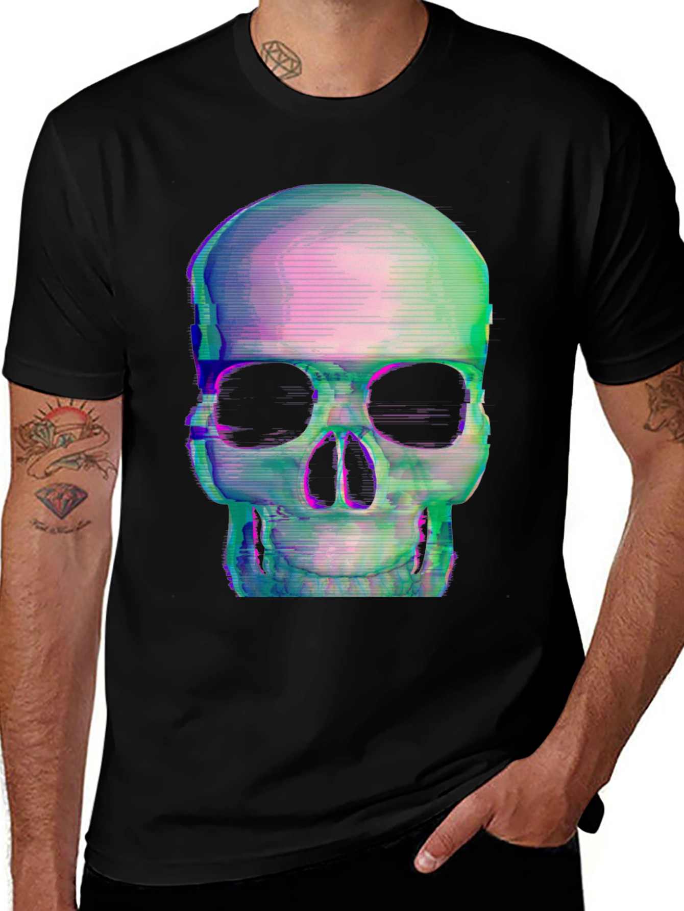 Glitch Skull Black T-Shirt - Edgy Graphic Tee