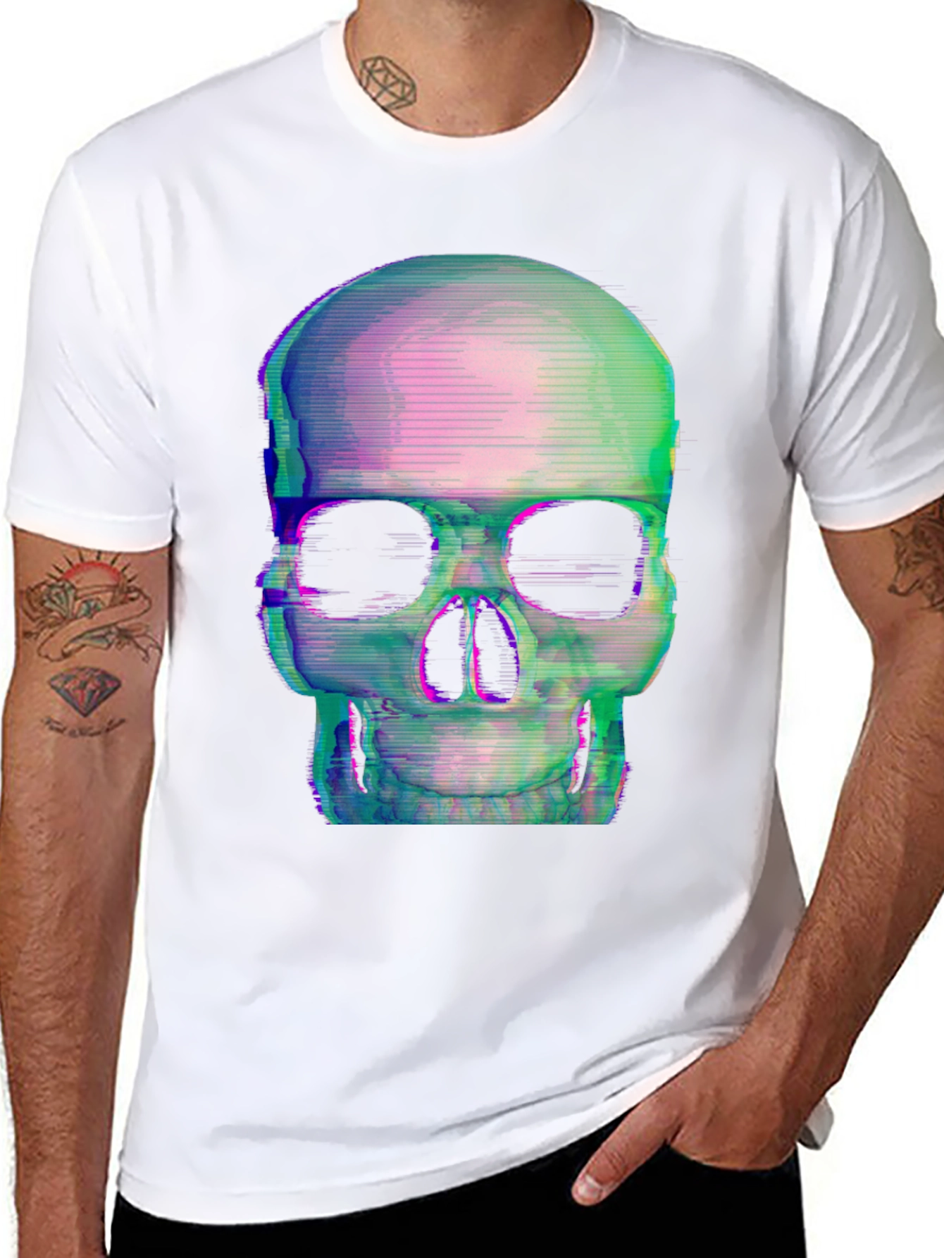 Glitch Skull Black T-Shirt - Edgy Graphic Tee