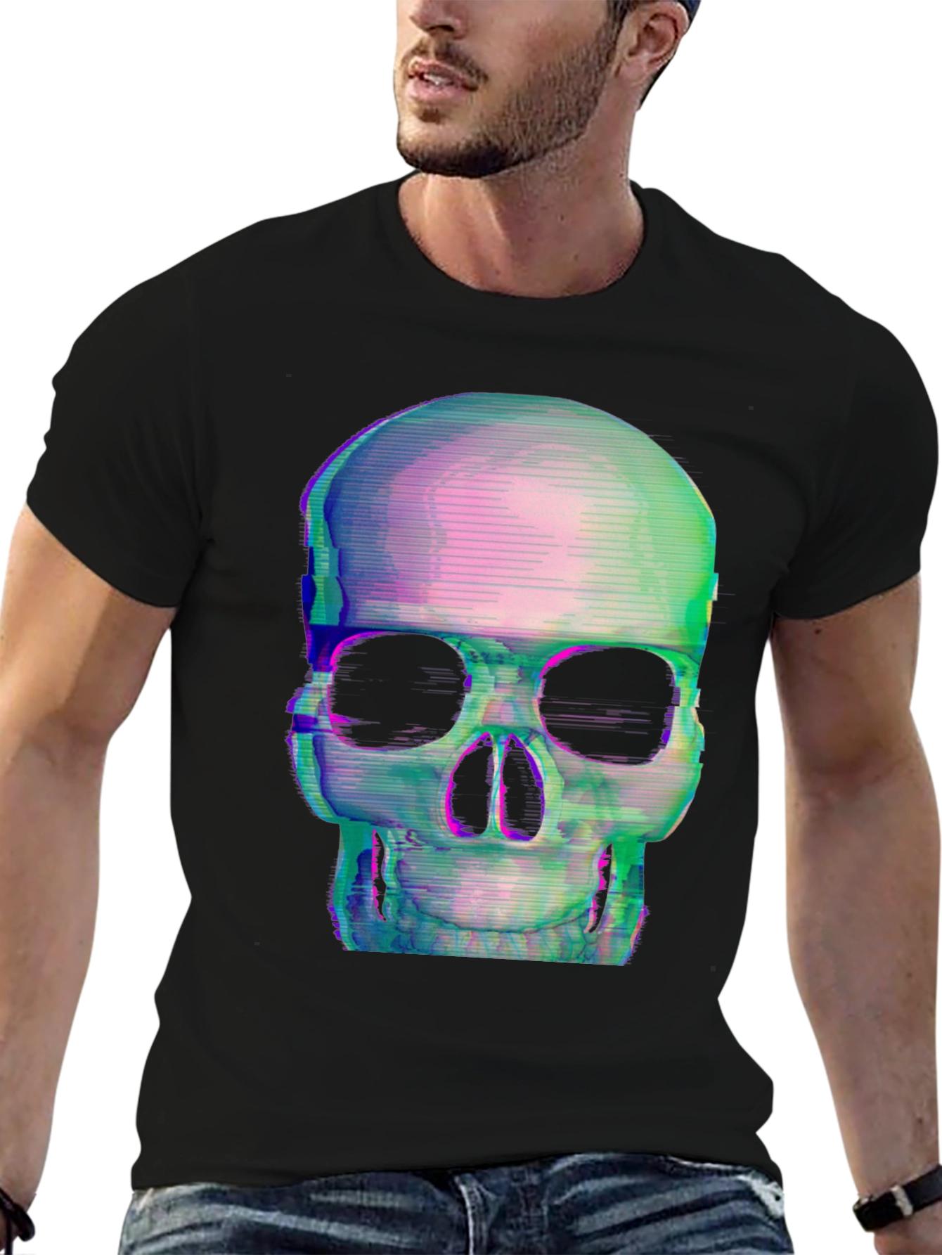 Glitch Skull Black T-Shirt - Edgy Graphic Tee