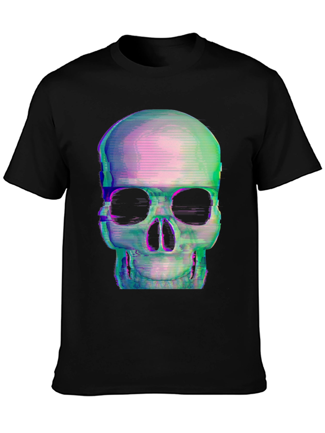 Glitch Skull Black T-Shirt - Edgy Graphic Tee