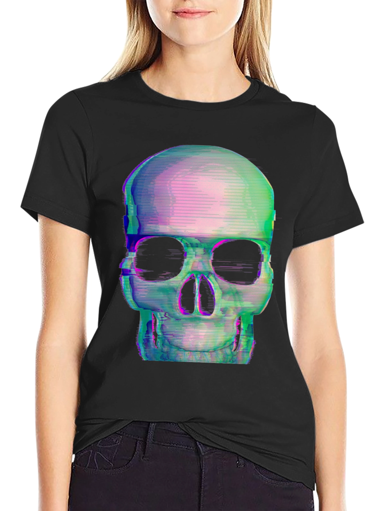 Glitch Skull Black T-Shirt - Edgy Graphic Tee