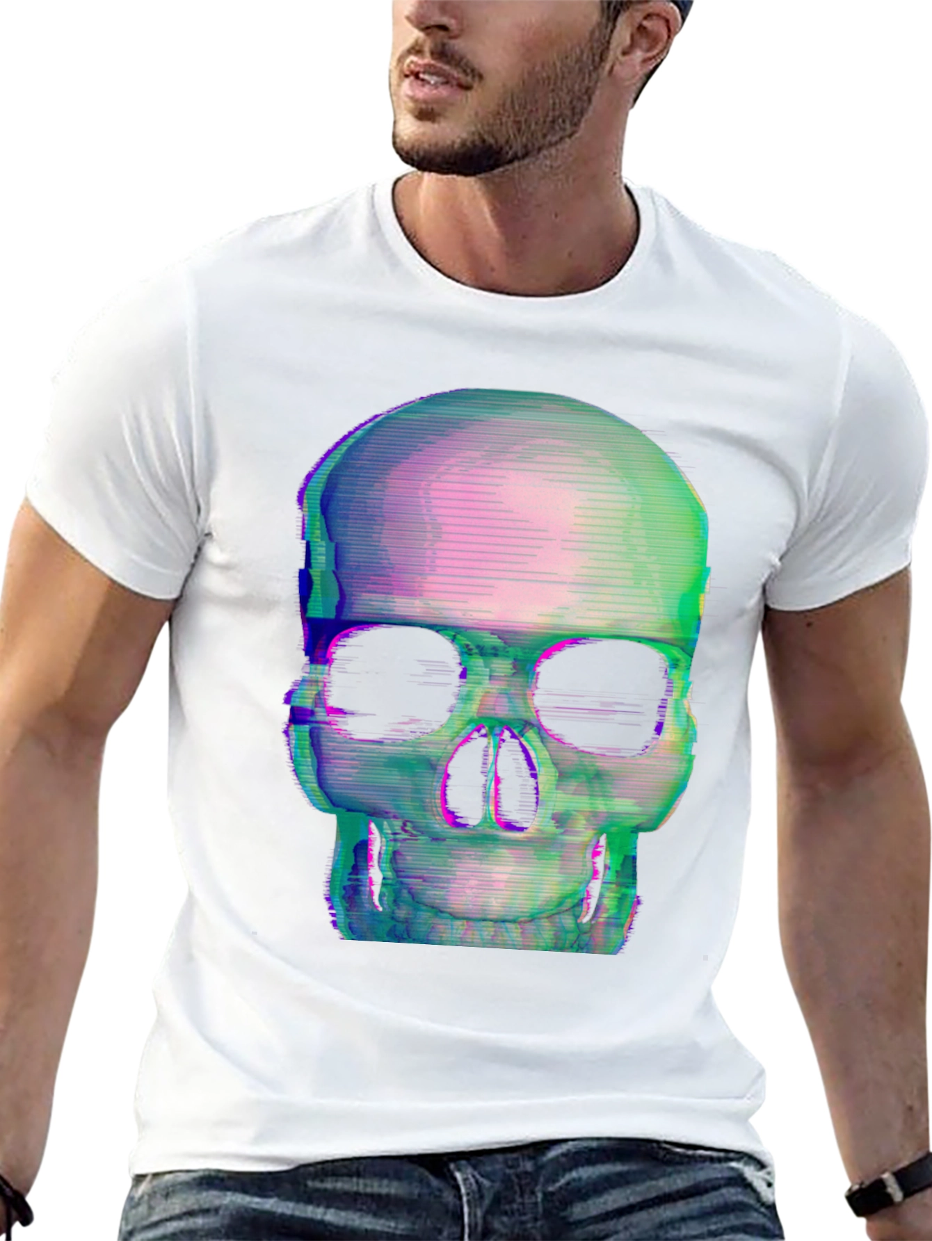 Glitch Skull Black T-Shirt - Edgy Graphic Tee