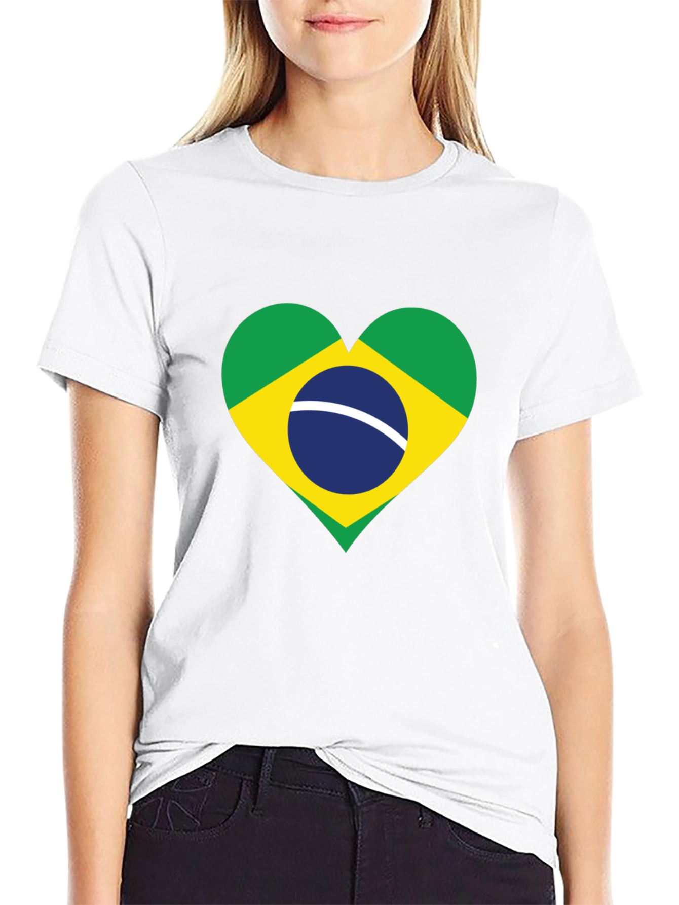 Brazil Flag Heart Graphic T-Shirt