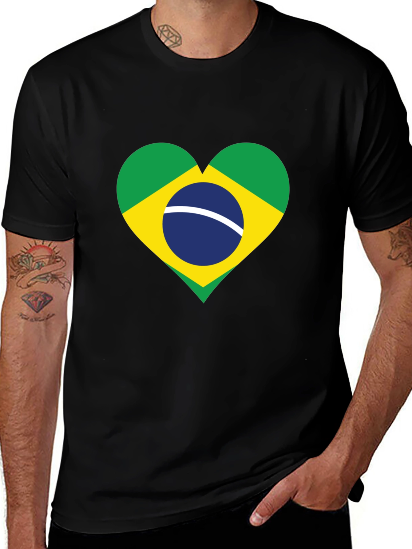 Brazil Flag Heart Graphic T-Shirt