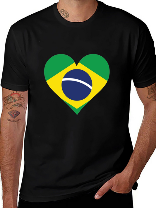 Brazil Flag Heart Graphic T-Shirt