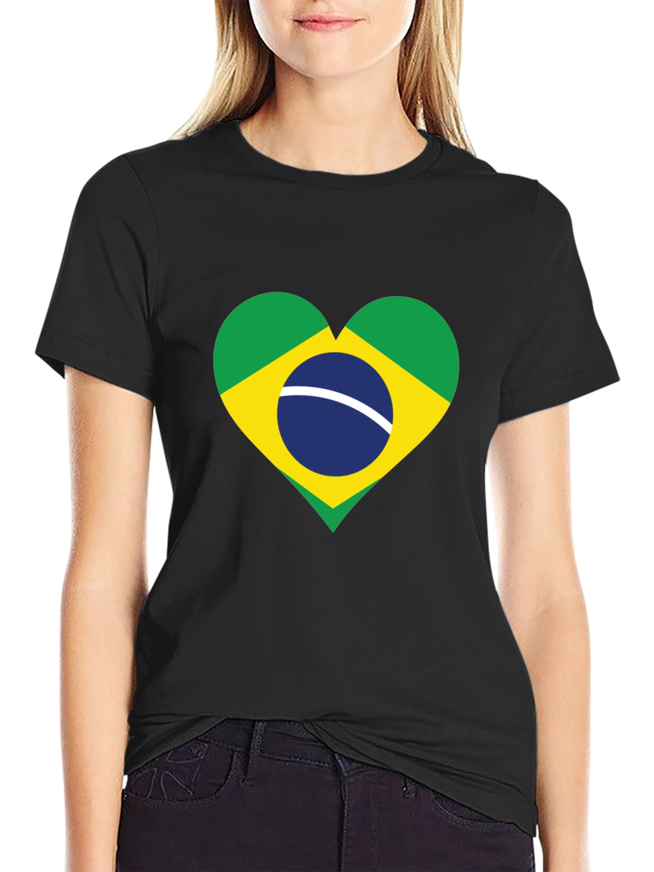 Brazil Flag Heart Graphic T-Shirt