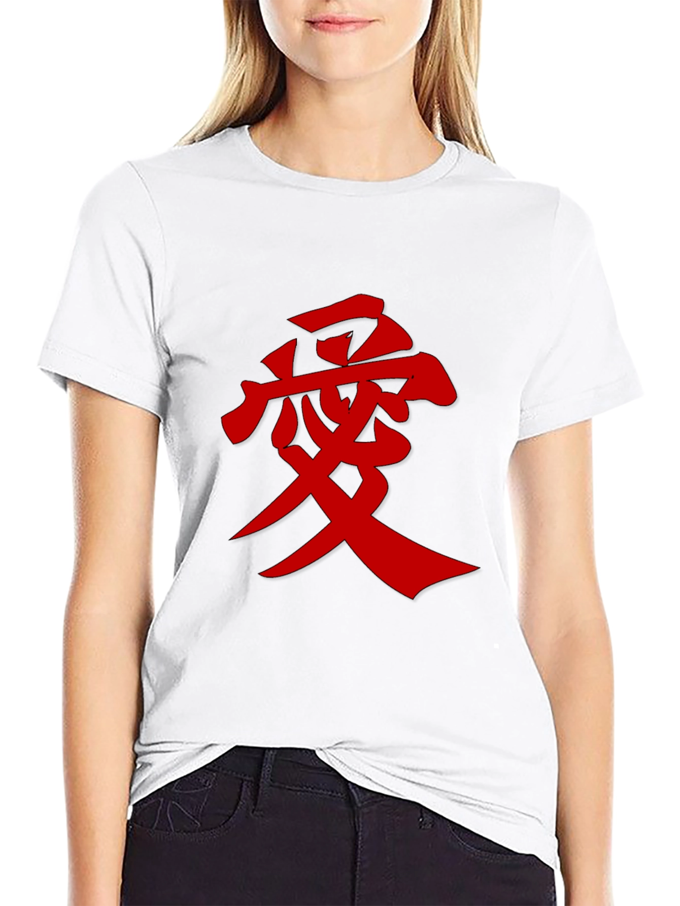 Mens Black T-Shirt with Red Kanji Graphic