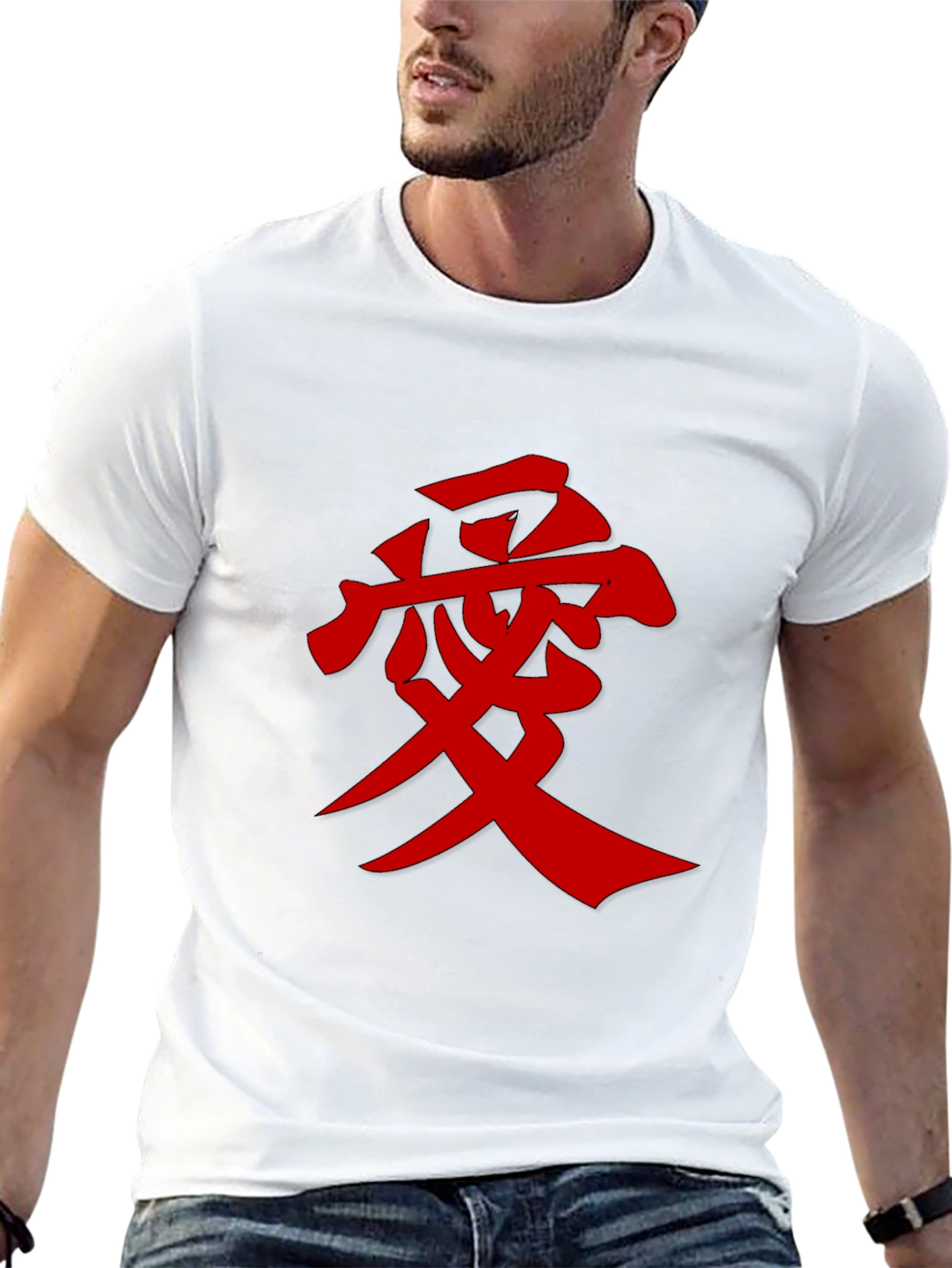 Mens Black T-Shirt with Red Kanji Graphic