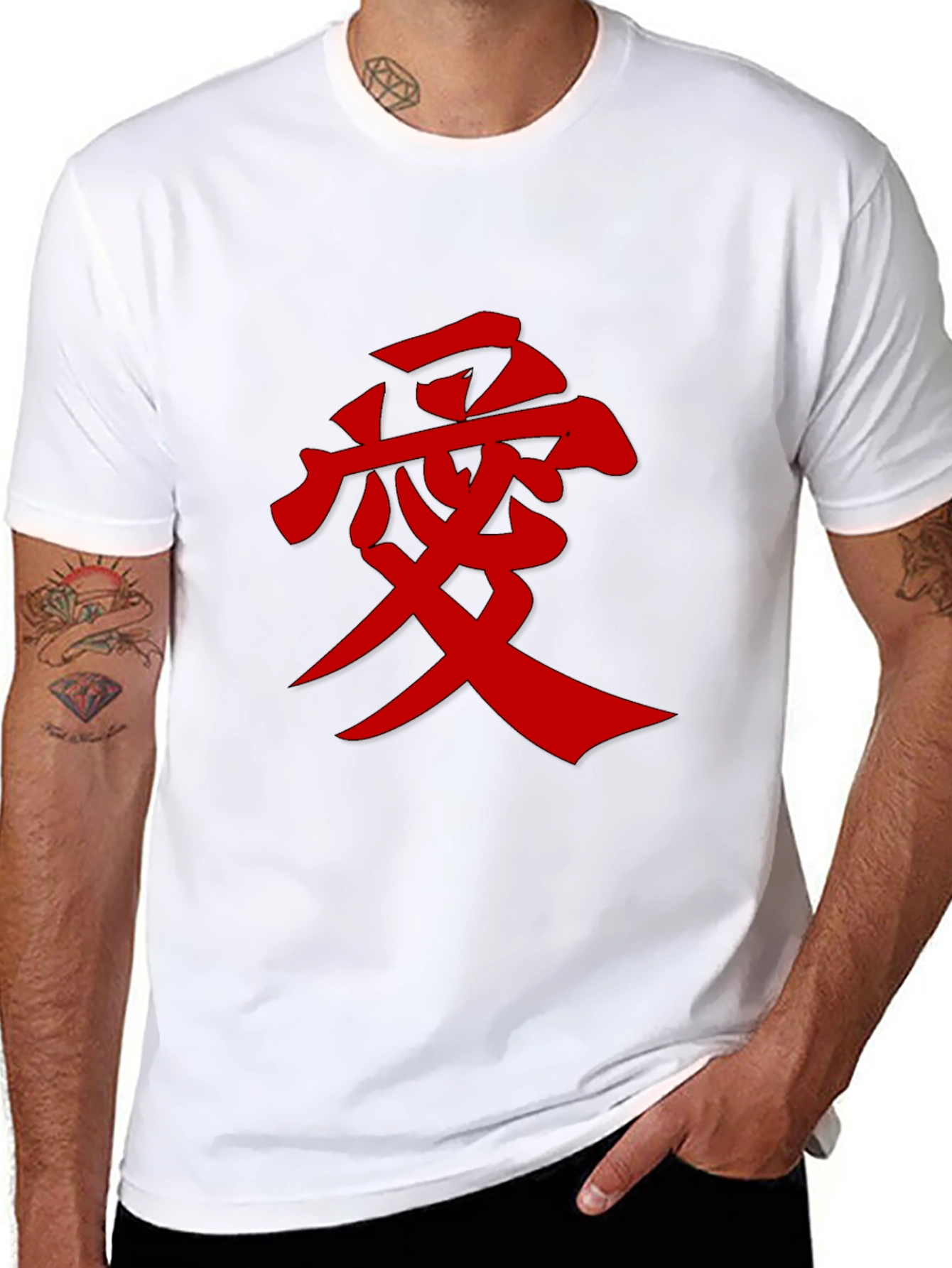 Mens Black T-Shirt with Red Kanji Graphic
