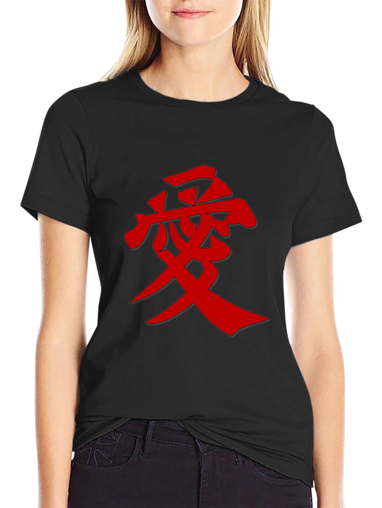 Mens Black T-Shirt with Red Kanji Graphic