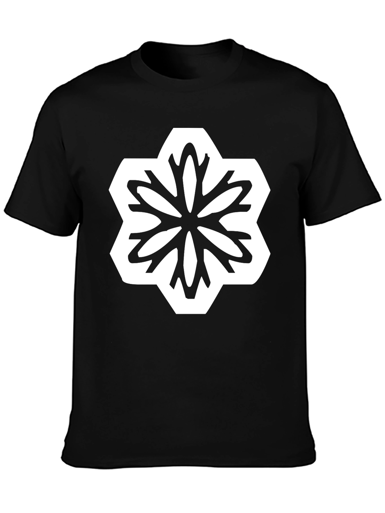 Geometric Floral Graphic T-Shirt - Black