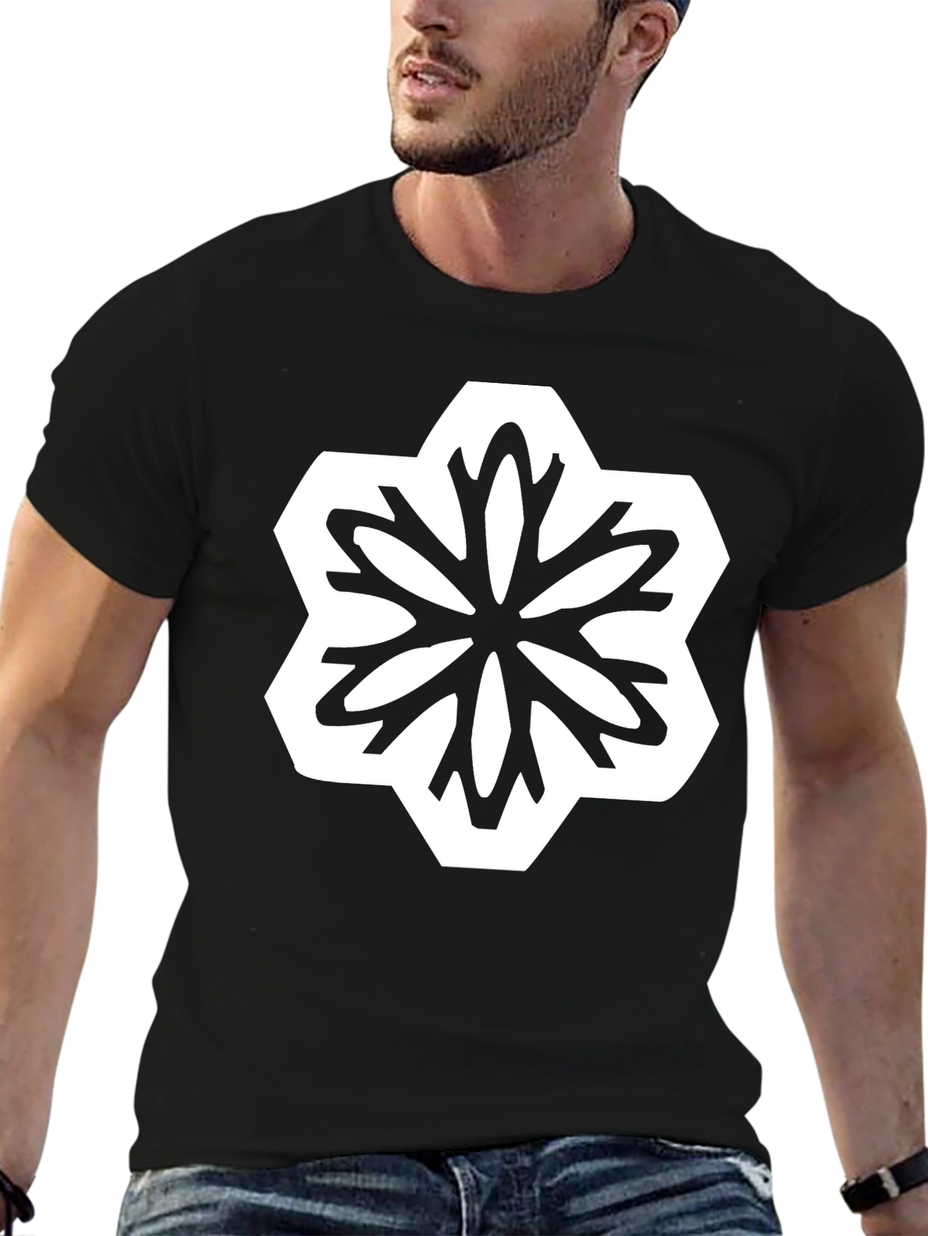 Geometric Floral Graphic T-Shirt - Black