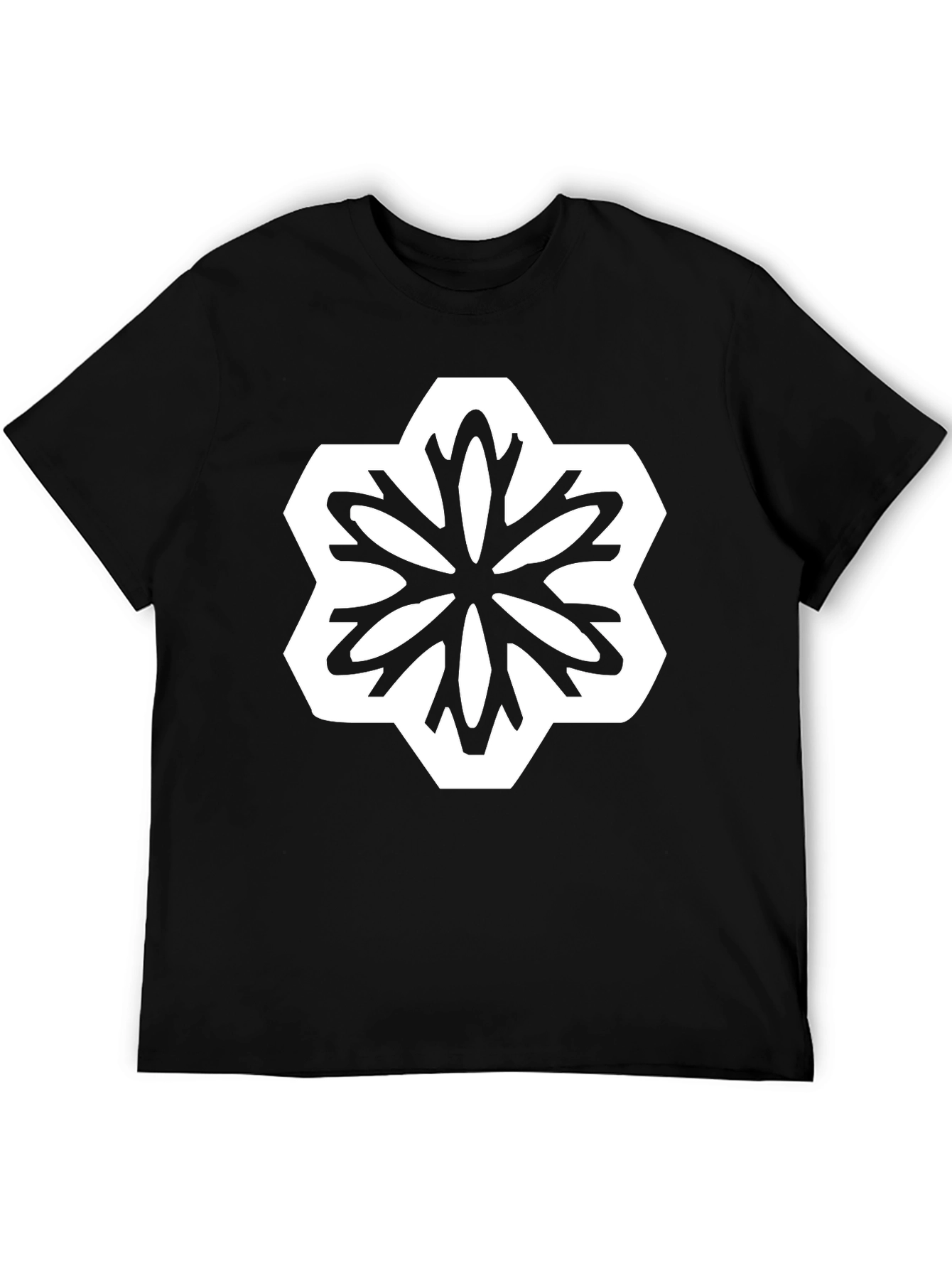 Geometric Floral Graphic T-Shirt - Black