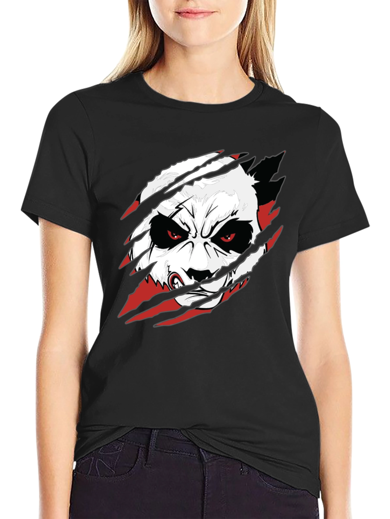 Angry Panda Graphic Tee - Black Cotton T-Shirt