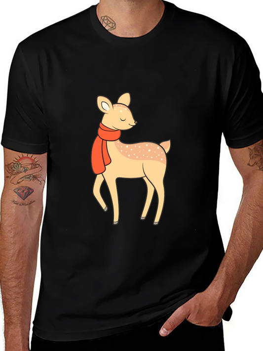 Cute Deer with Scarf Black Graphic Tee