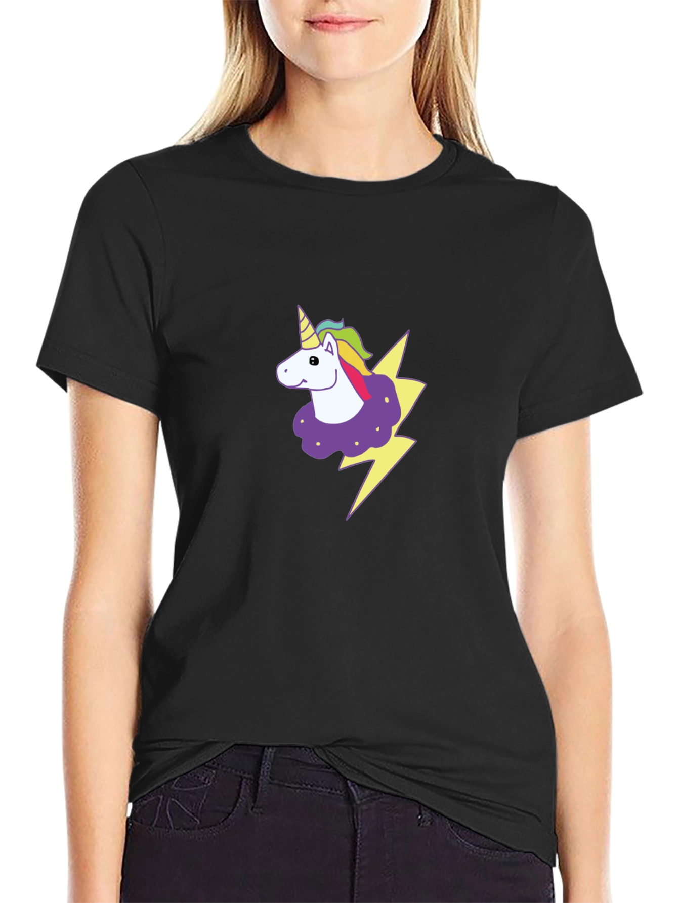 Unicorn Lightning Bolt Graphic Black T-Shirt