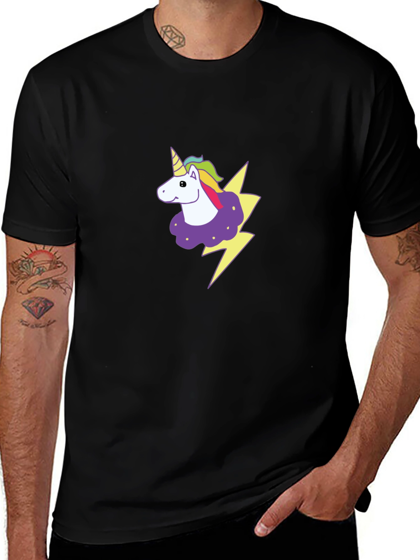 Unicorn Lightning Bolt Graphic Black T-Shirt
