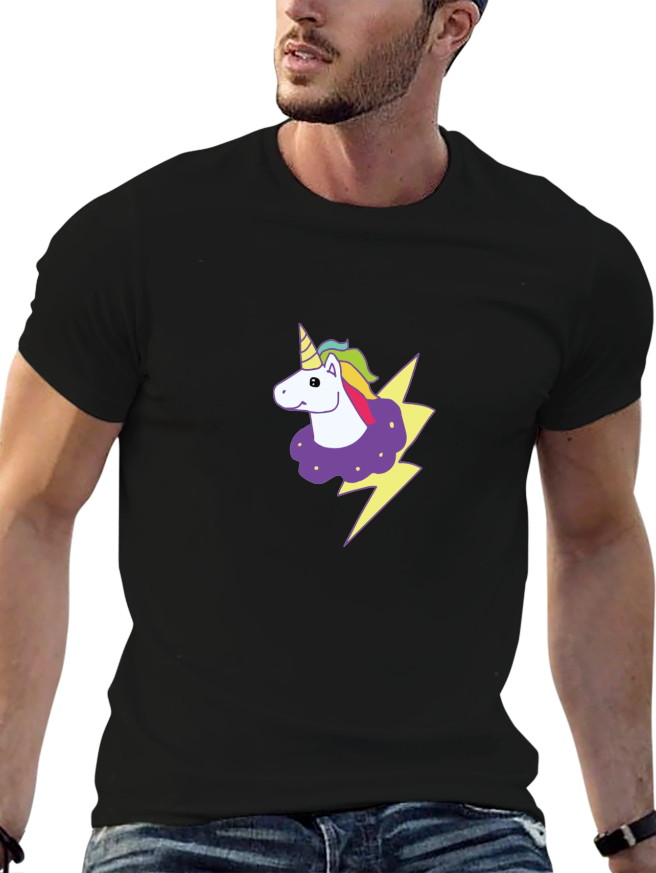 Unicorn Lightning Bolt Graphic Black T-Shirt